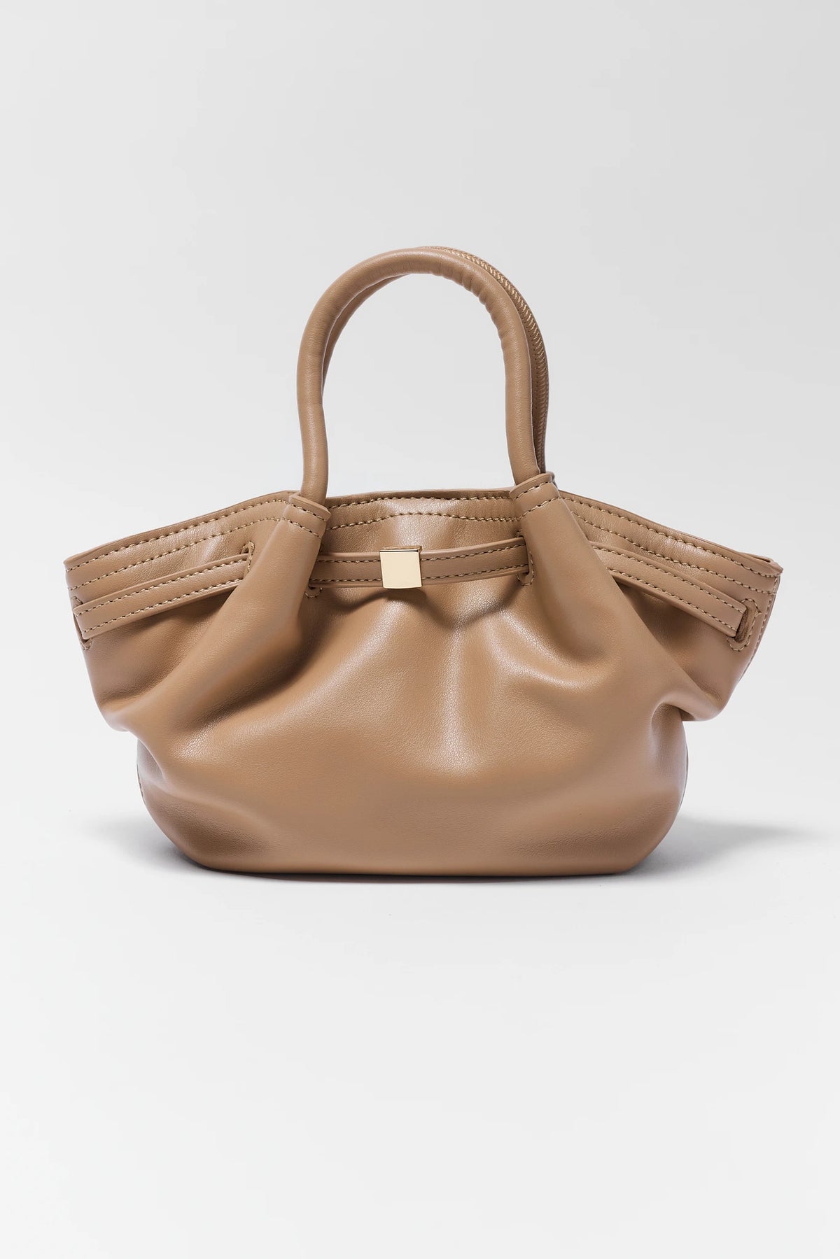 Tan Faux Leather Slouchy Crossbody Bag - Front View | Avara
