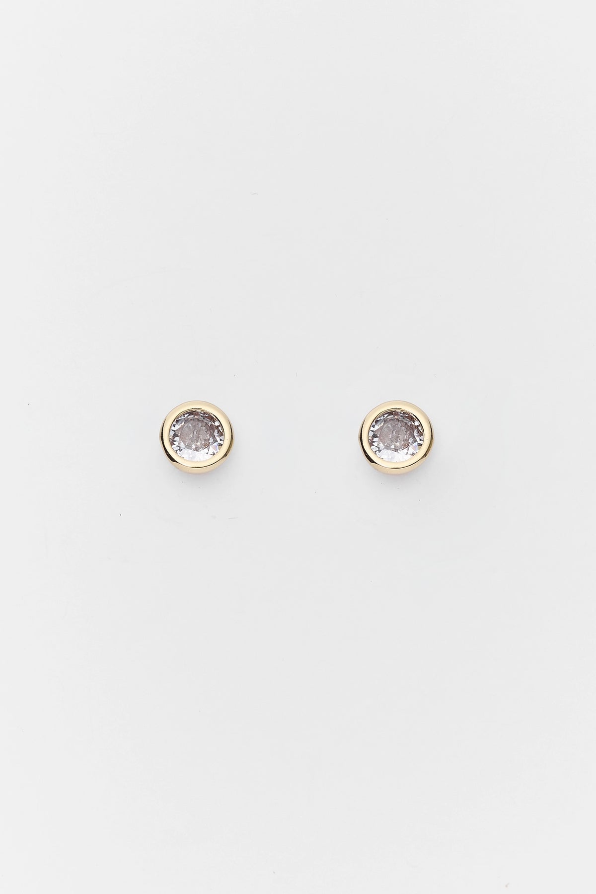 Gold Rhinestone Bezel Stud Earrings - Flat Lay Detail | Avara
