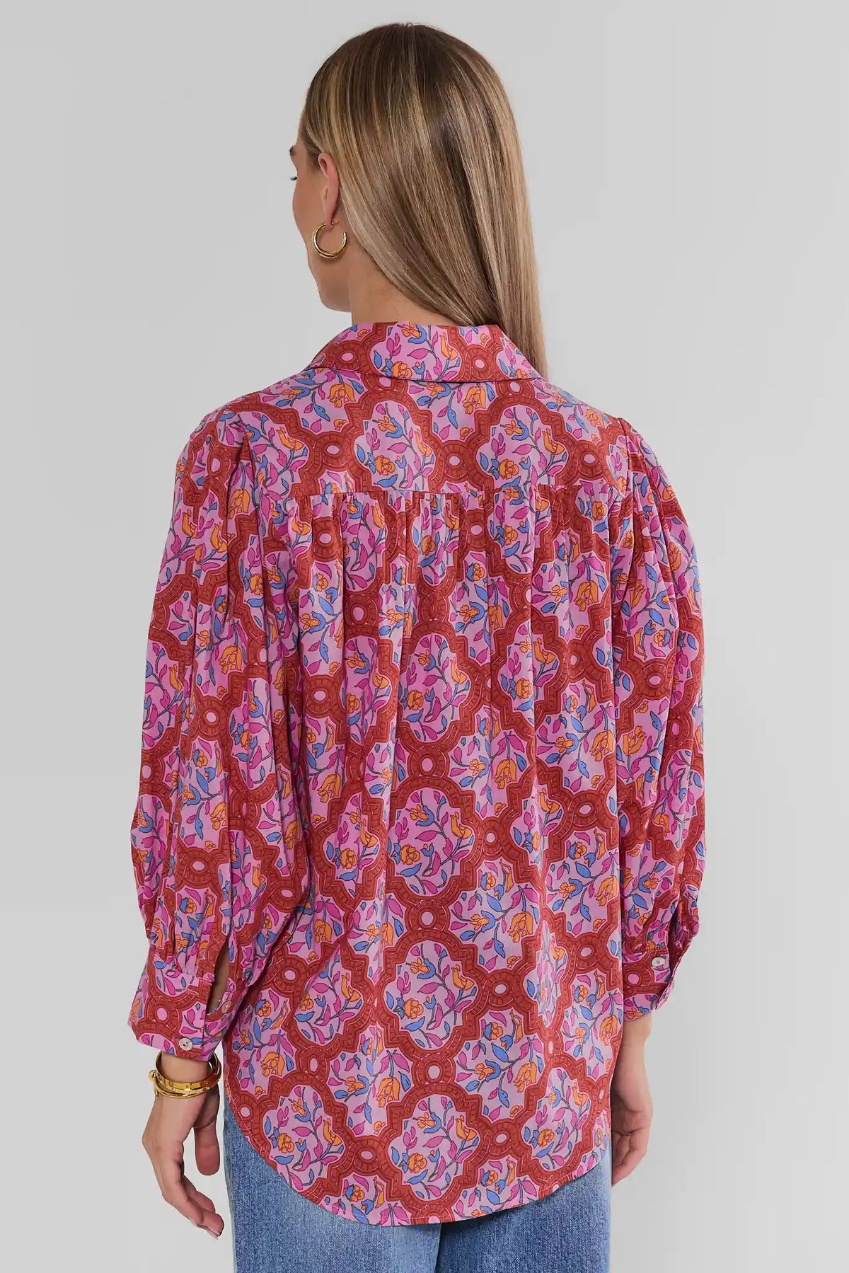 Pink Floral Abstract Print Top - Back View Showing Relaxed Fit | Avara