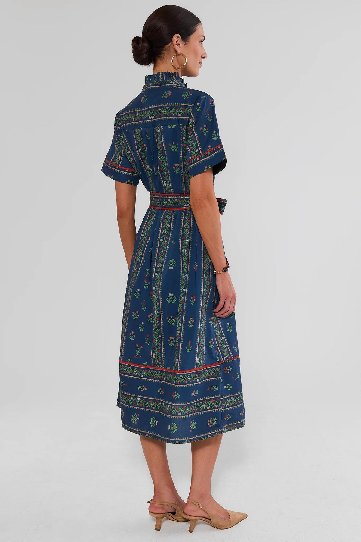 Navy Floral Print Midi Dress - Back View Modest Coverage | Avara