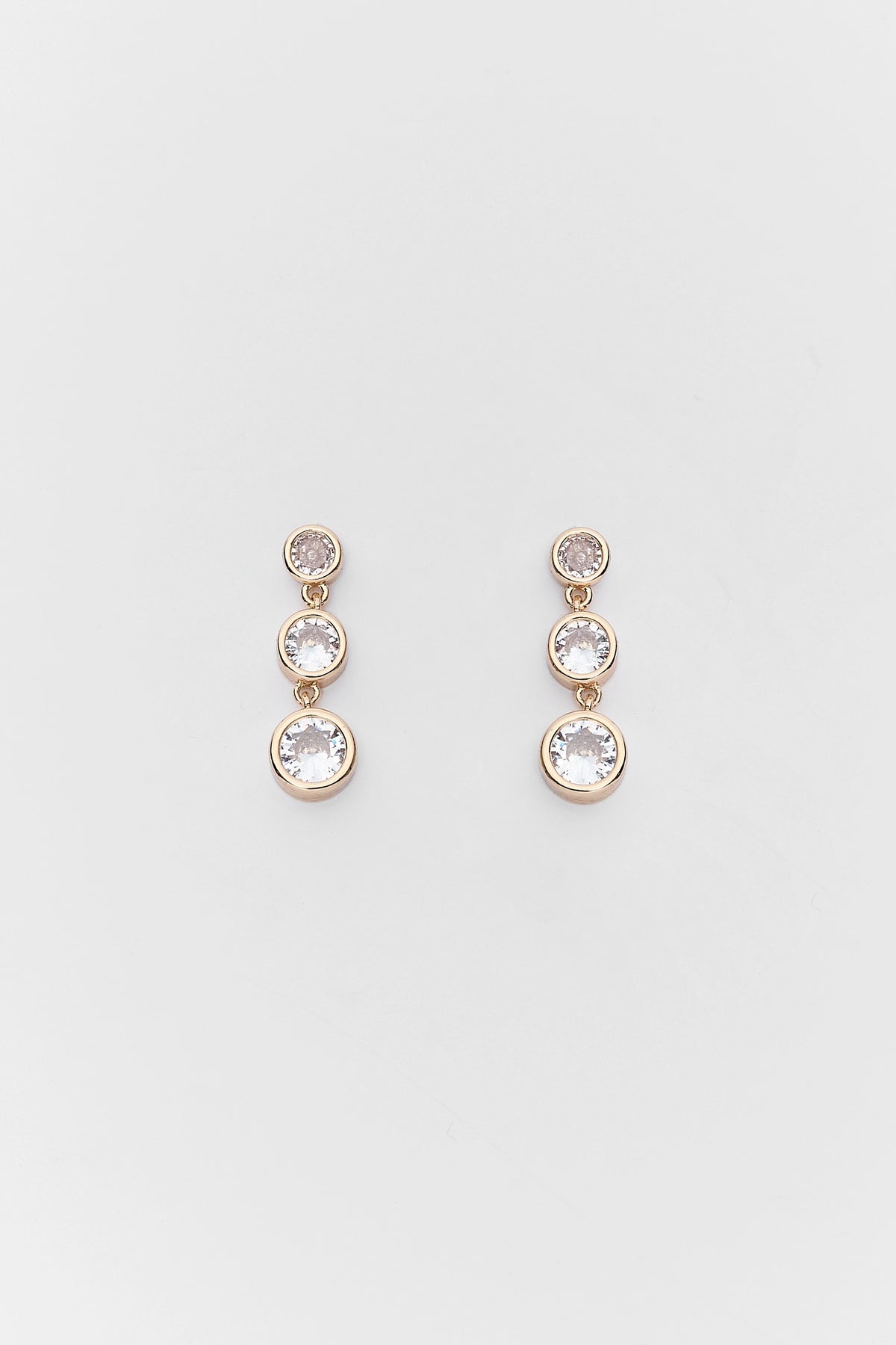 Gold Circle Rhinestone Drop Earrings - Flat Lay | Avara