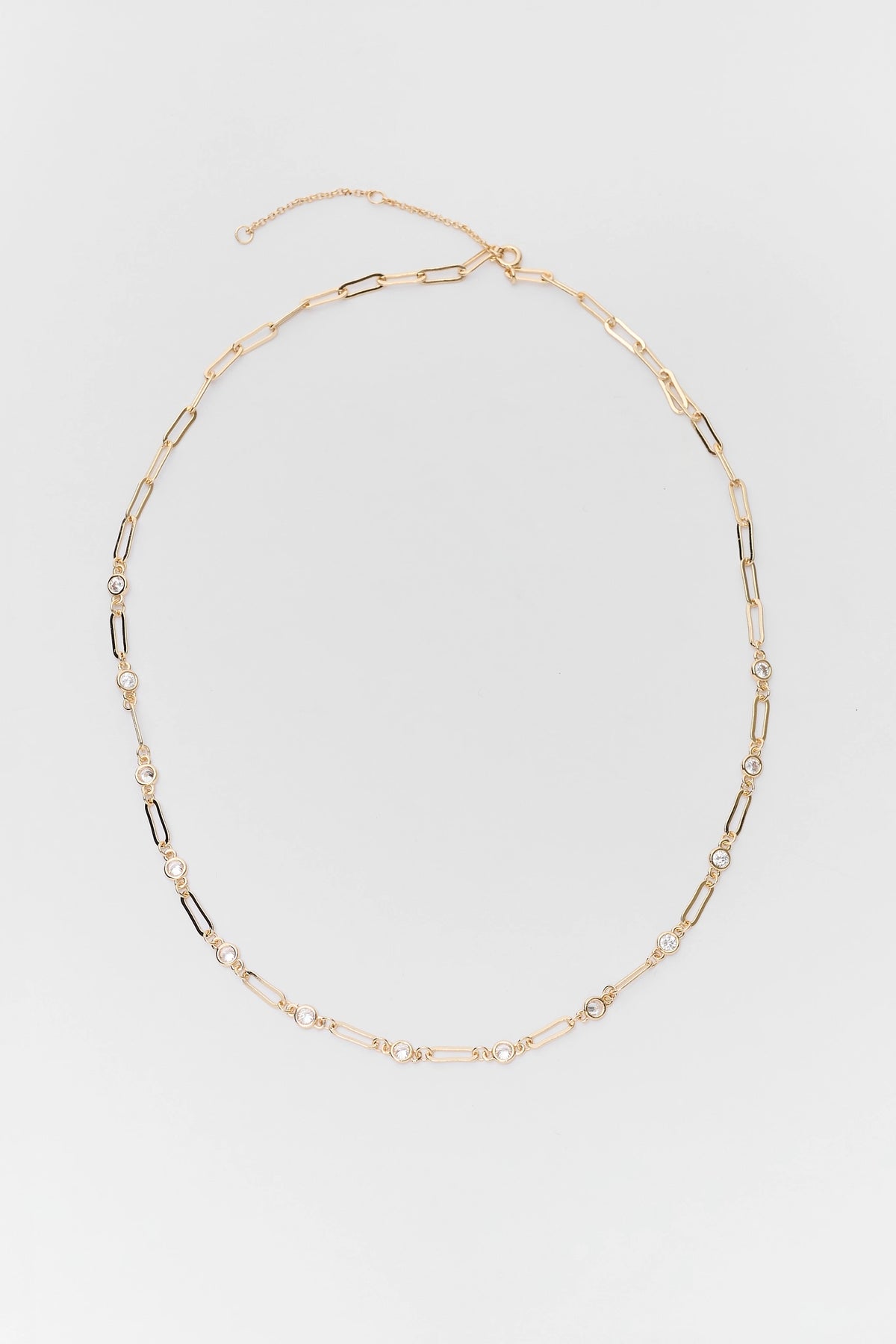 Gold Chain-Link Necklace with Crystal Accents - Flat Lay | Avara