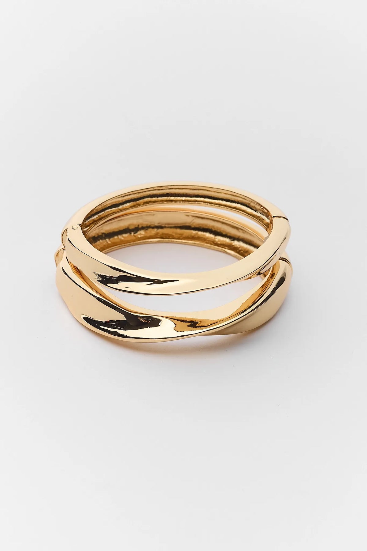 Gold Wavy Bangle Set, Stackable Set of Two - Flat Lay | Avara