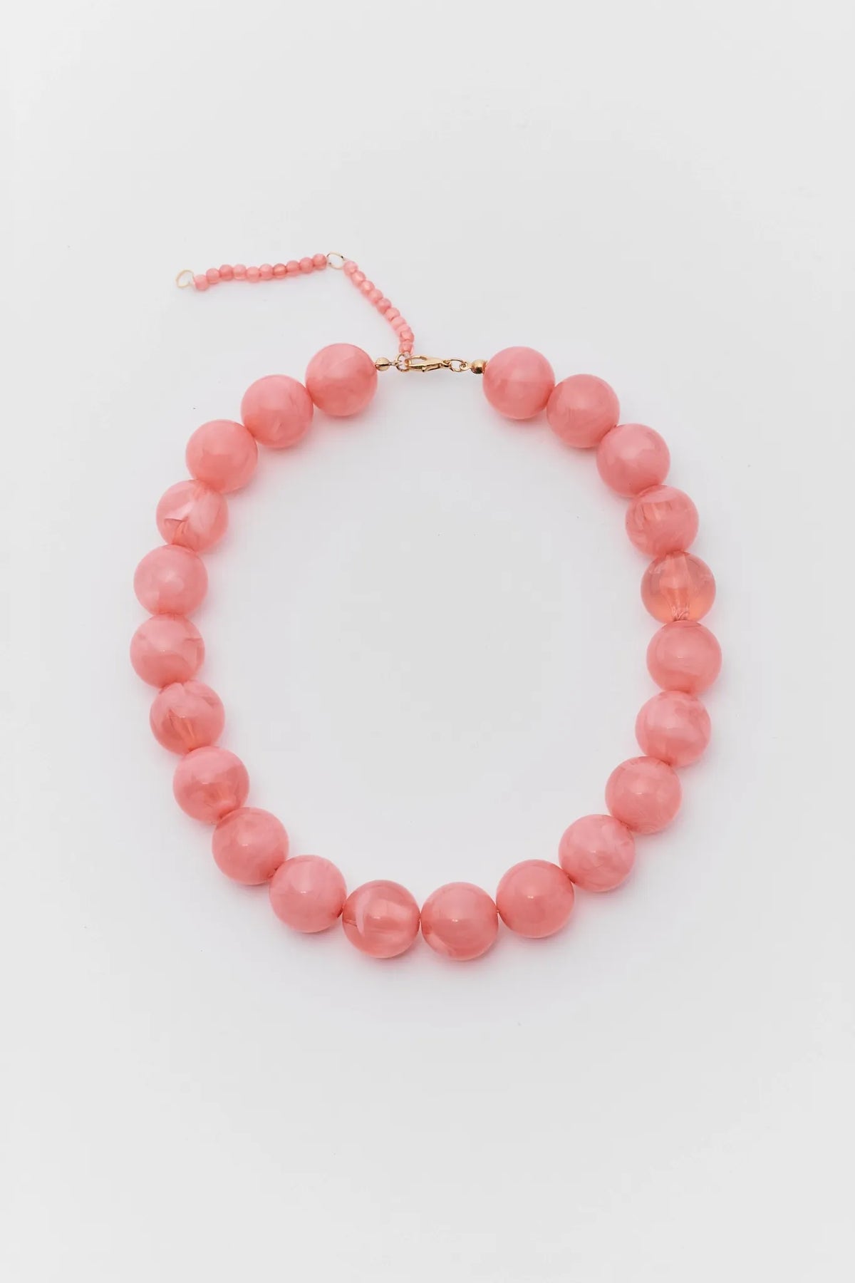 Light Pink Chunky Beaded Necklace - Flat Lay with Gold Clasp | Avara
