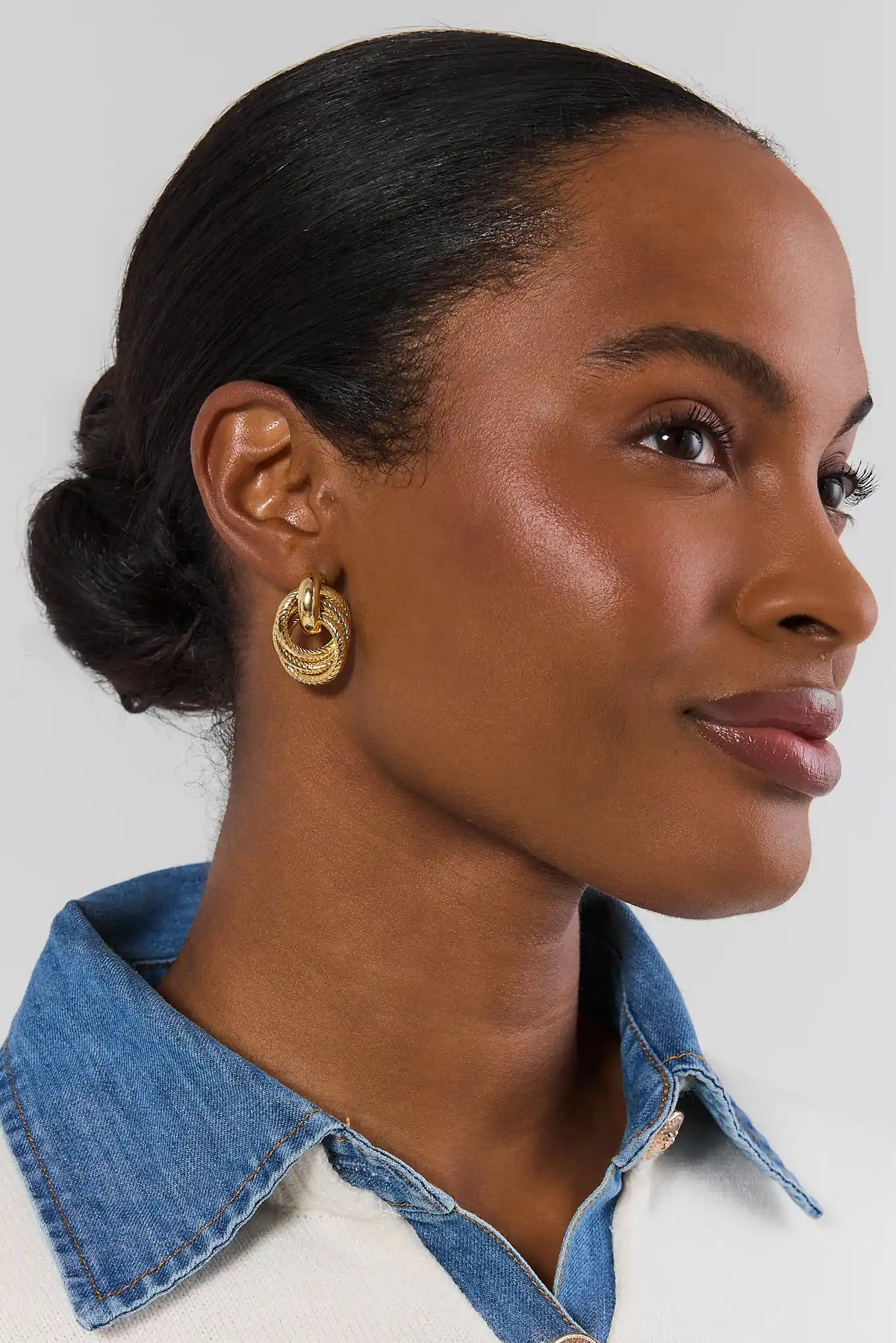 Gold Looped Drop Earrings - On Model Side Profile | Avara