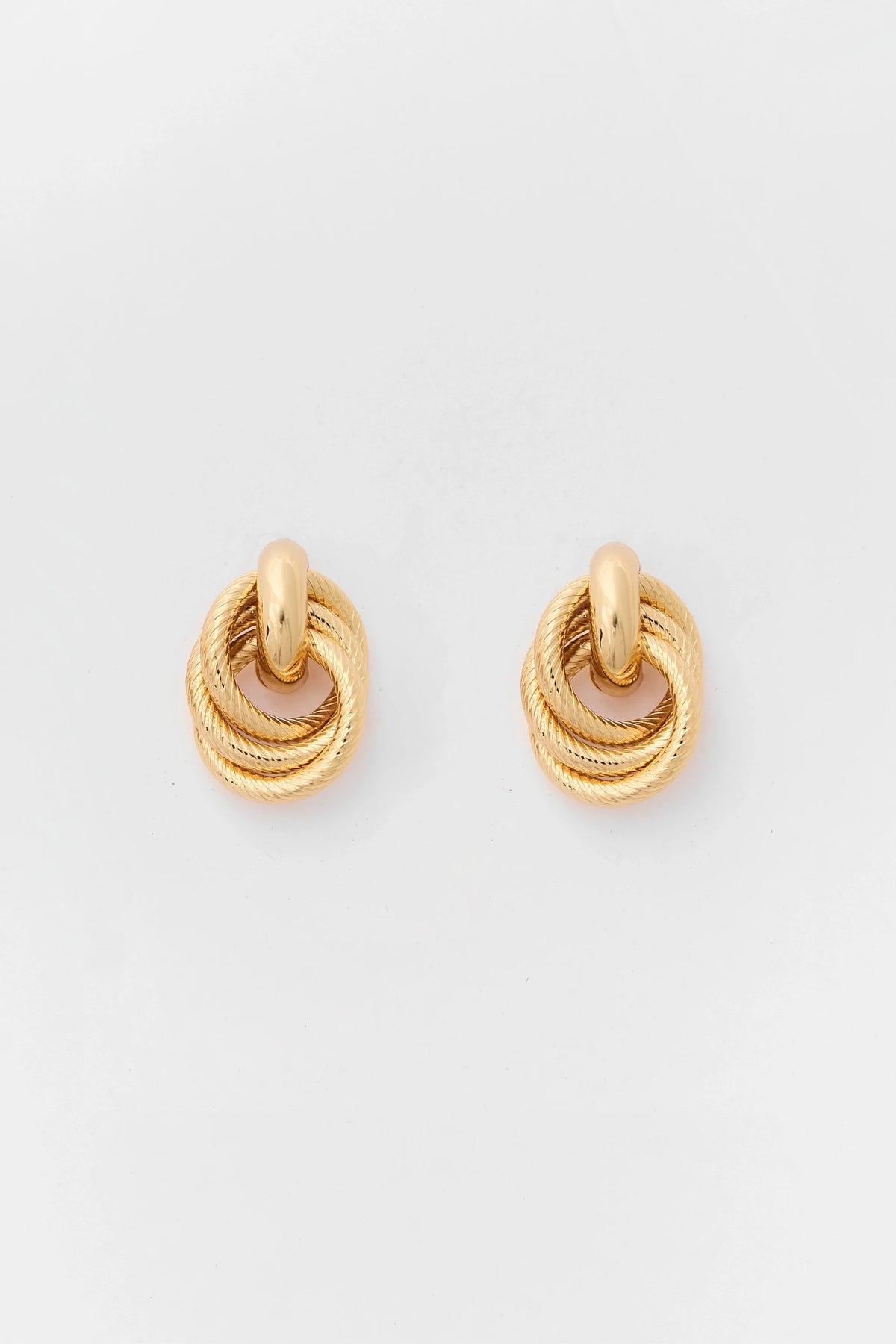 Gold Textured Looped Drop Earrings - Flat Lay Pair | Avara