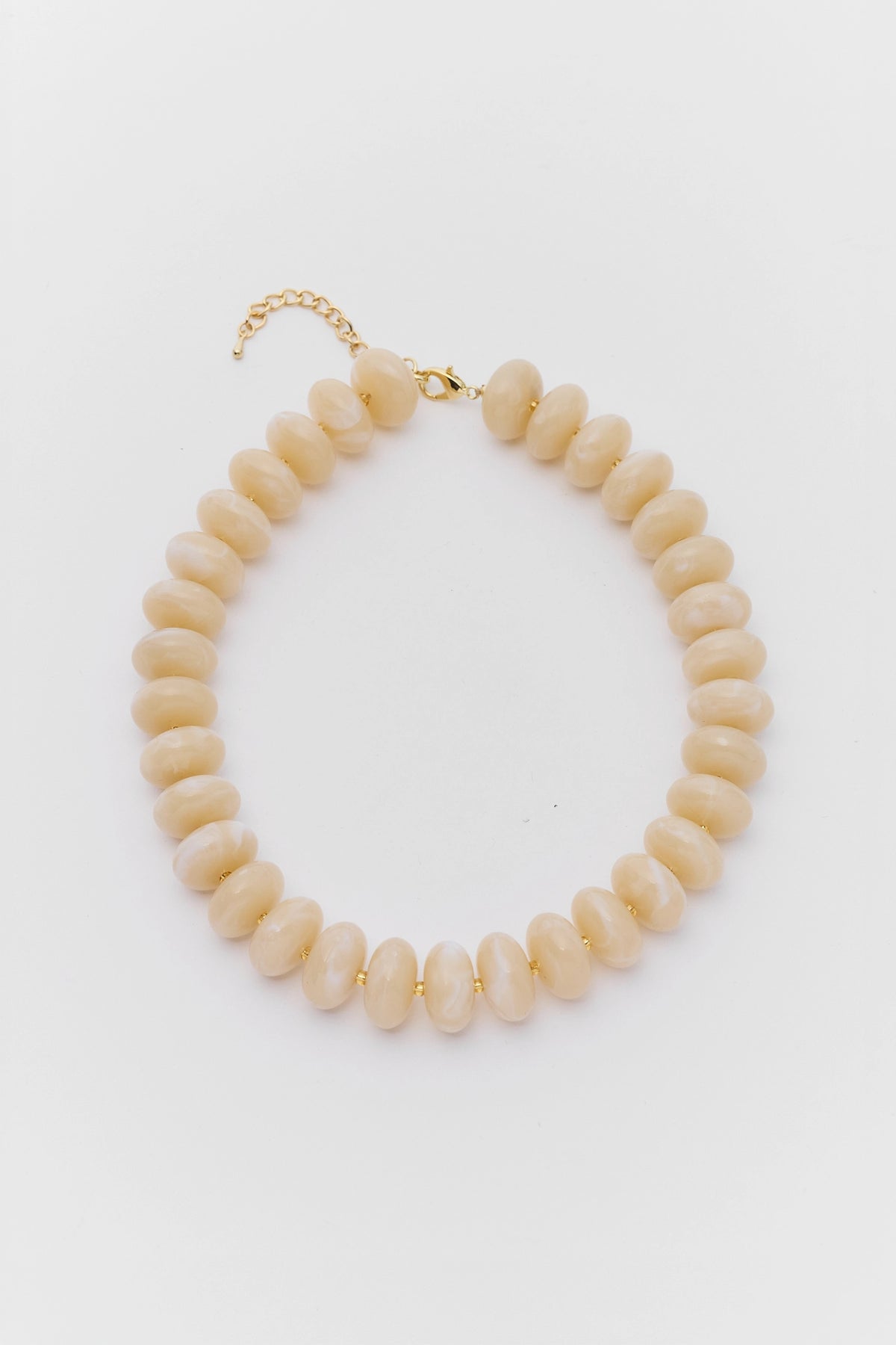 Tan Chunky Beaded Statement Necklace with Gold-Tone Clasp - Flat Lay | Avara