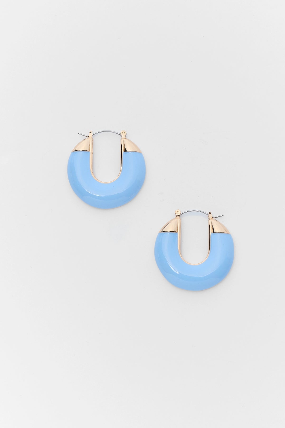 Light Blue Acrylic Hoop Earrings with Gold-Tone Hardware - Flat Lay | Avara