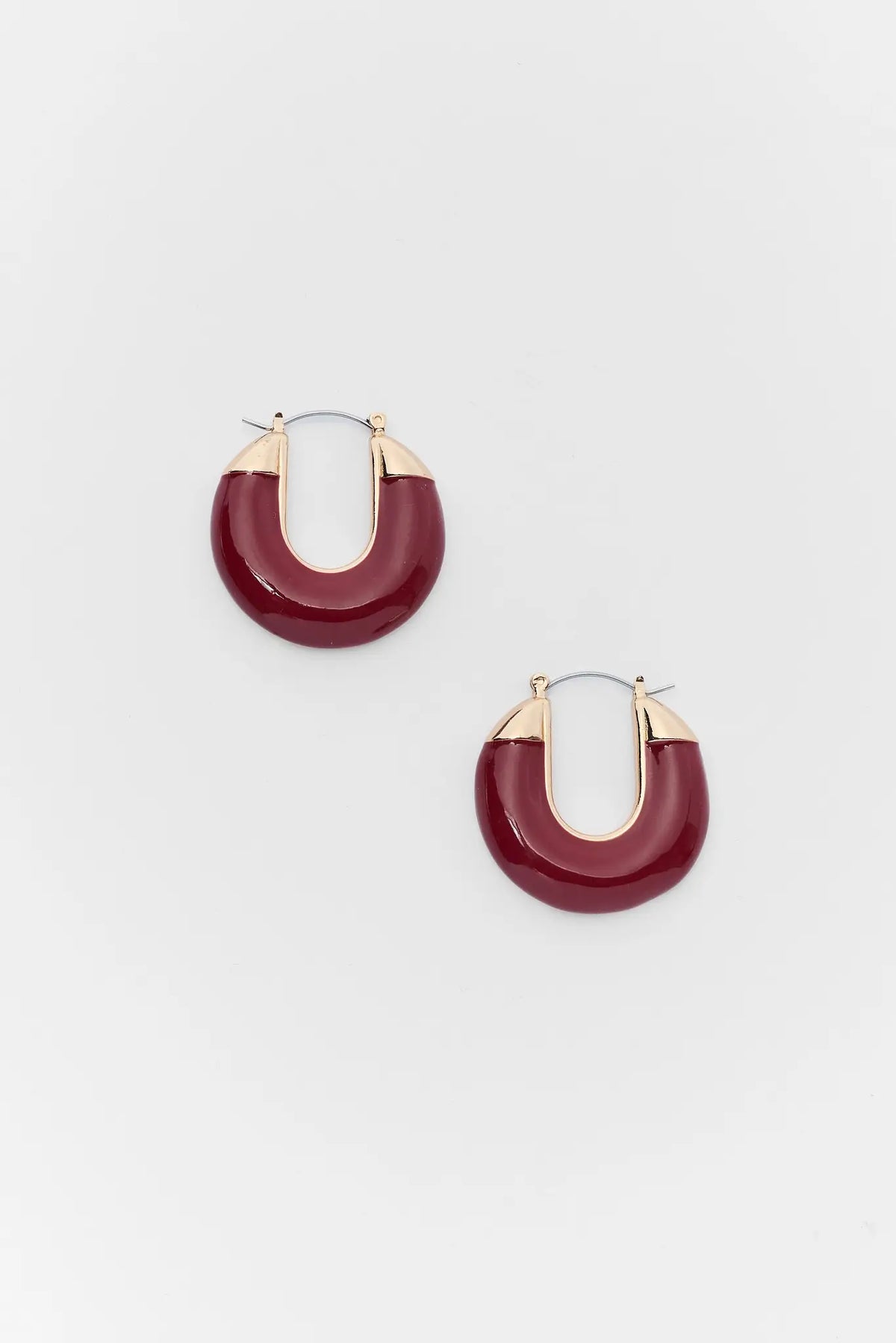 Burgundy Acrylic Hoop Earrings with Gold-Tone Hardware - Flat Lay | Avara