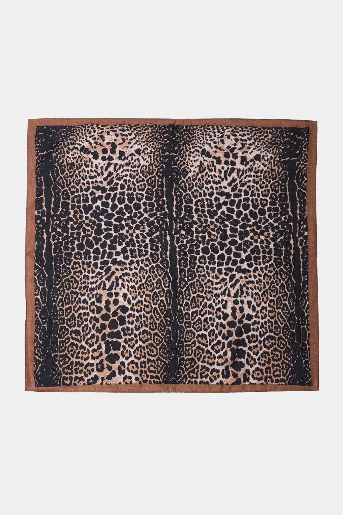 Brown Leopard Printed Square Scarf - Flat Lay | Avara