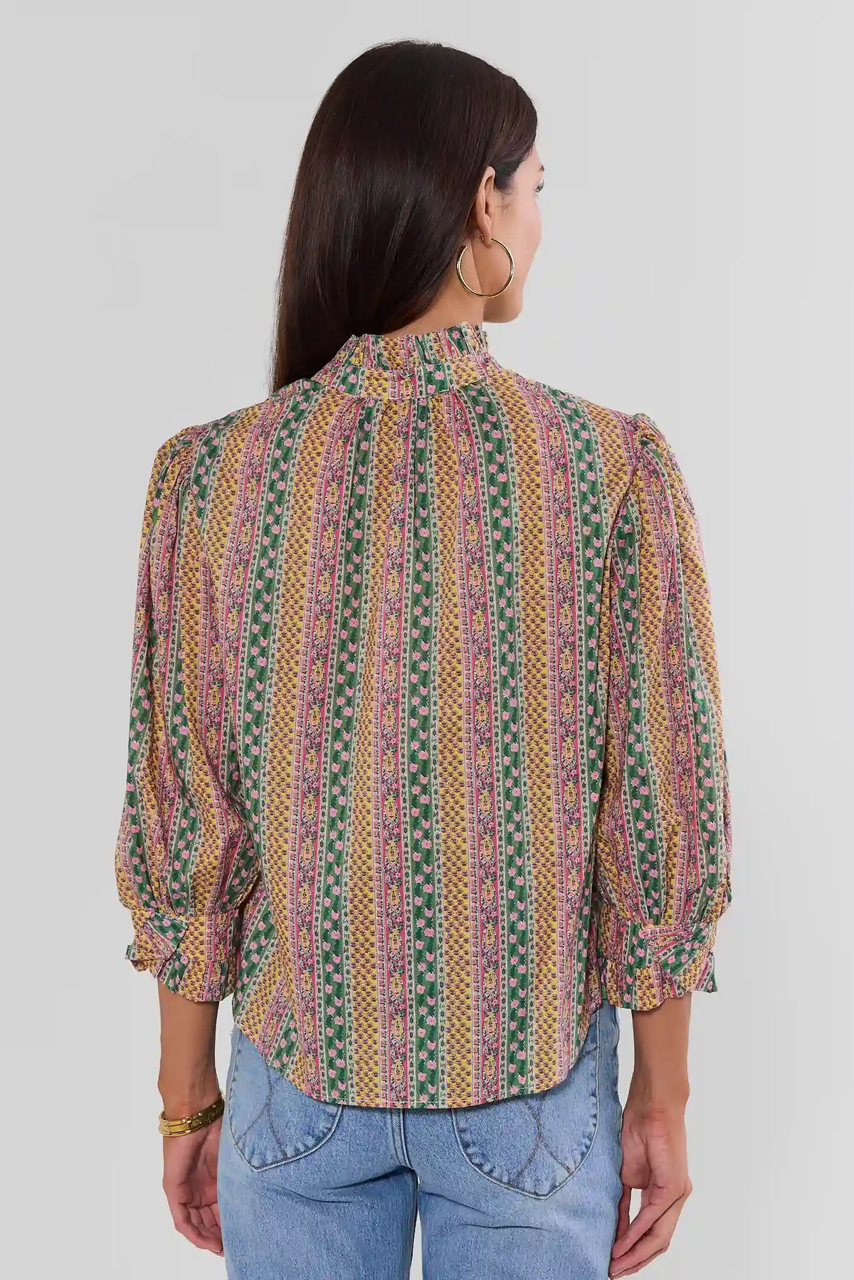 Multi Floral Printed Ruffle Collar Top - Back View On Model | Avara