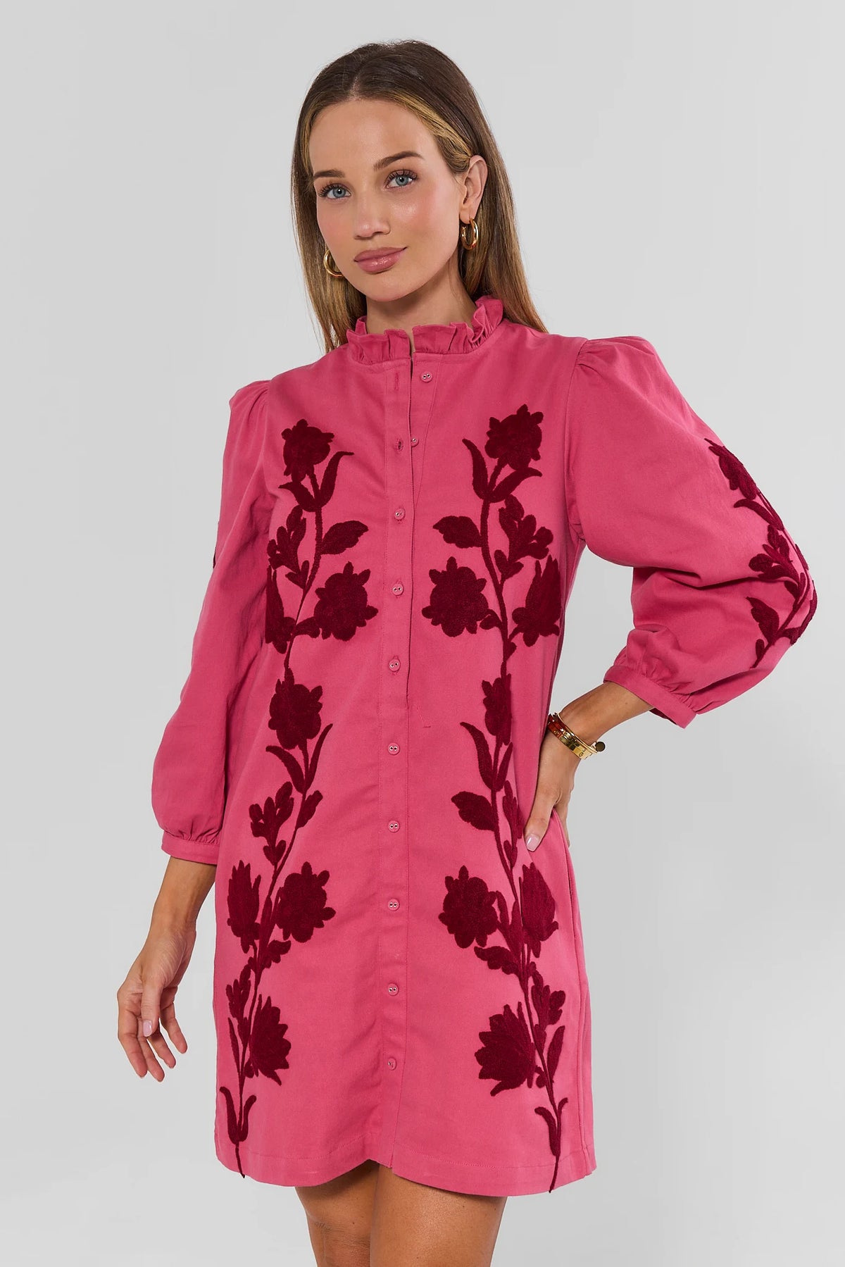 Greta Pink Embroidered Short Dress