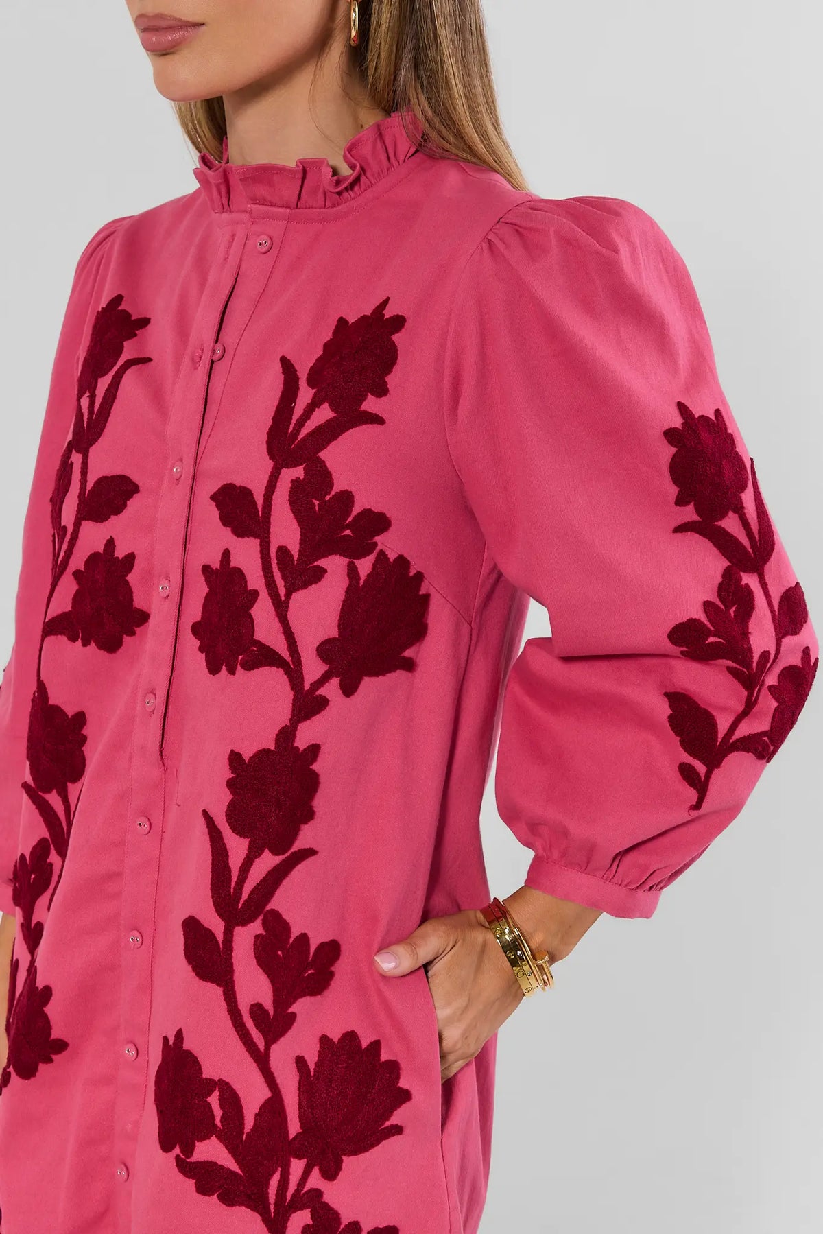 Greta Pink Embroidered Short Dress