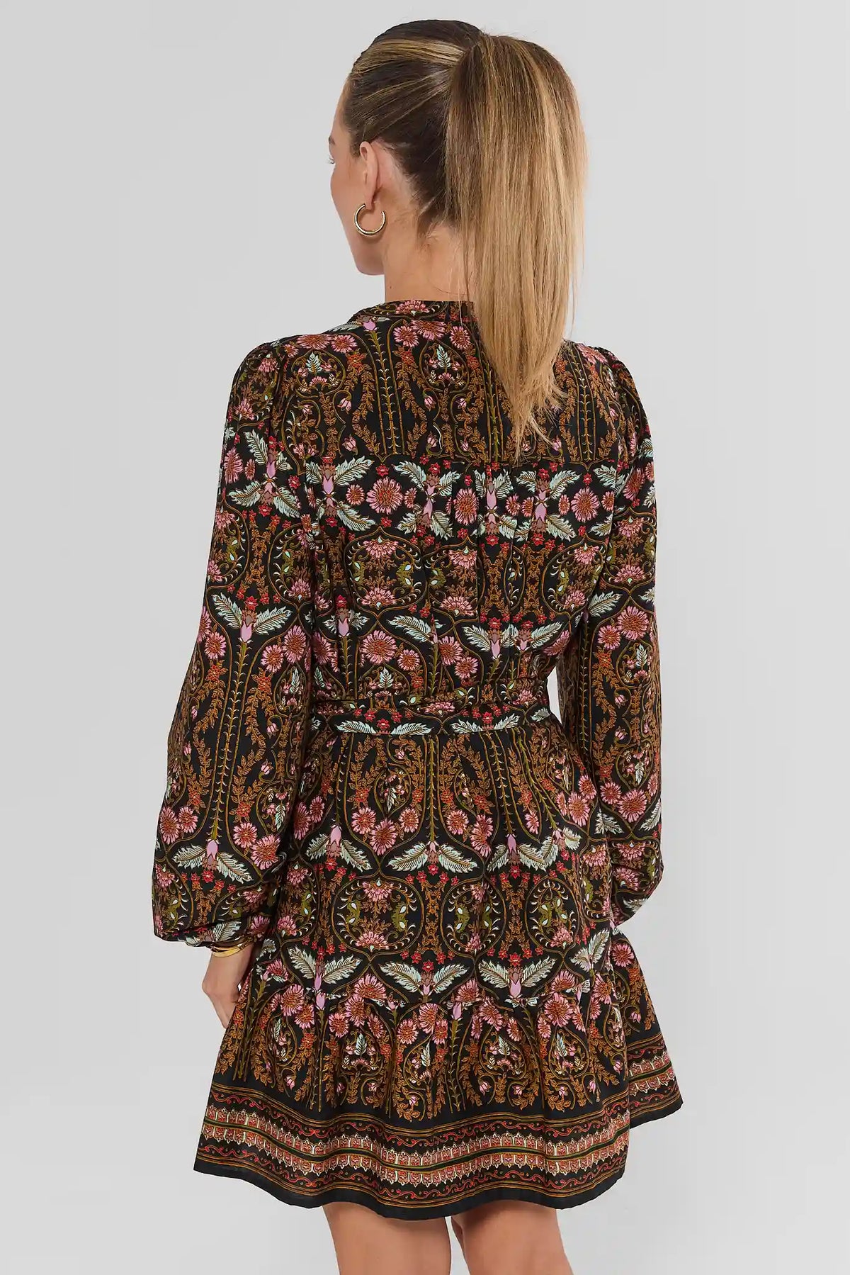 Black Multi Printed Short Dress - Back View On Model | Avara