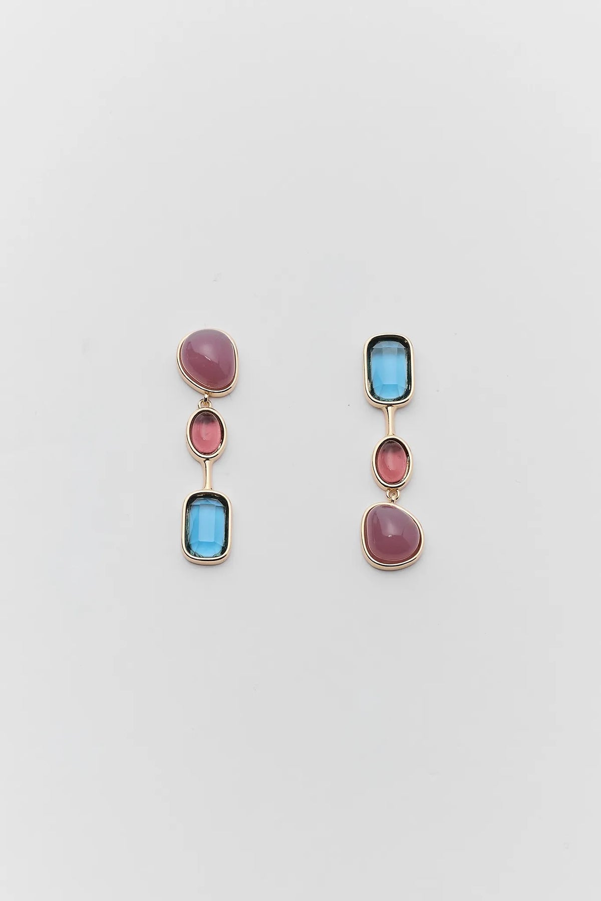 Blue & Pink Multi Stone Drop Earrings with Gold-Tone Hardware - Flat Lay | Avara