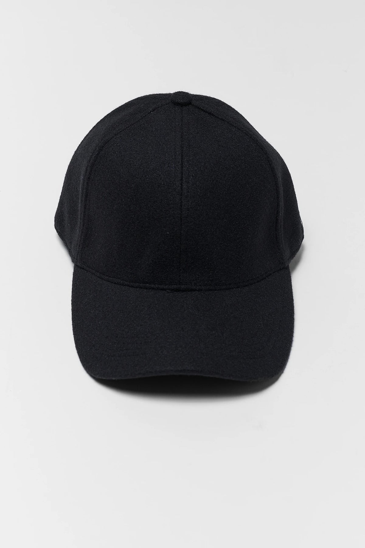 Black Faux Wool Baseball Cap - Front View, Flat Lay | Avara