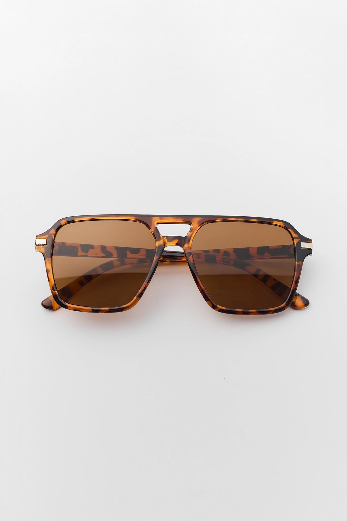 Tortoise Square Aviator Sunglasses - Flat Lay Front View | Avara