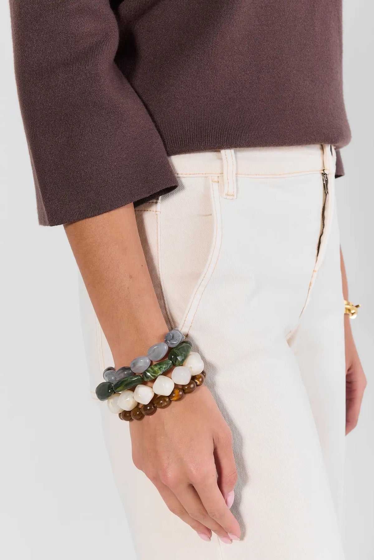 Multi Color Marbled Bracelet Set Stacked on Model's Wrist - On Model Detail | Avara