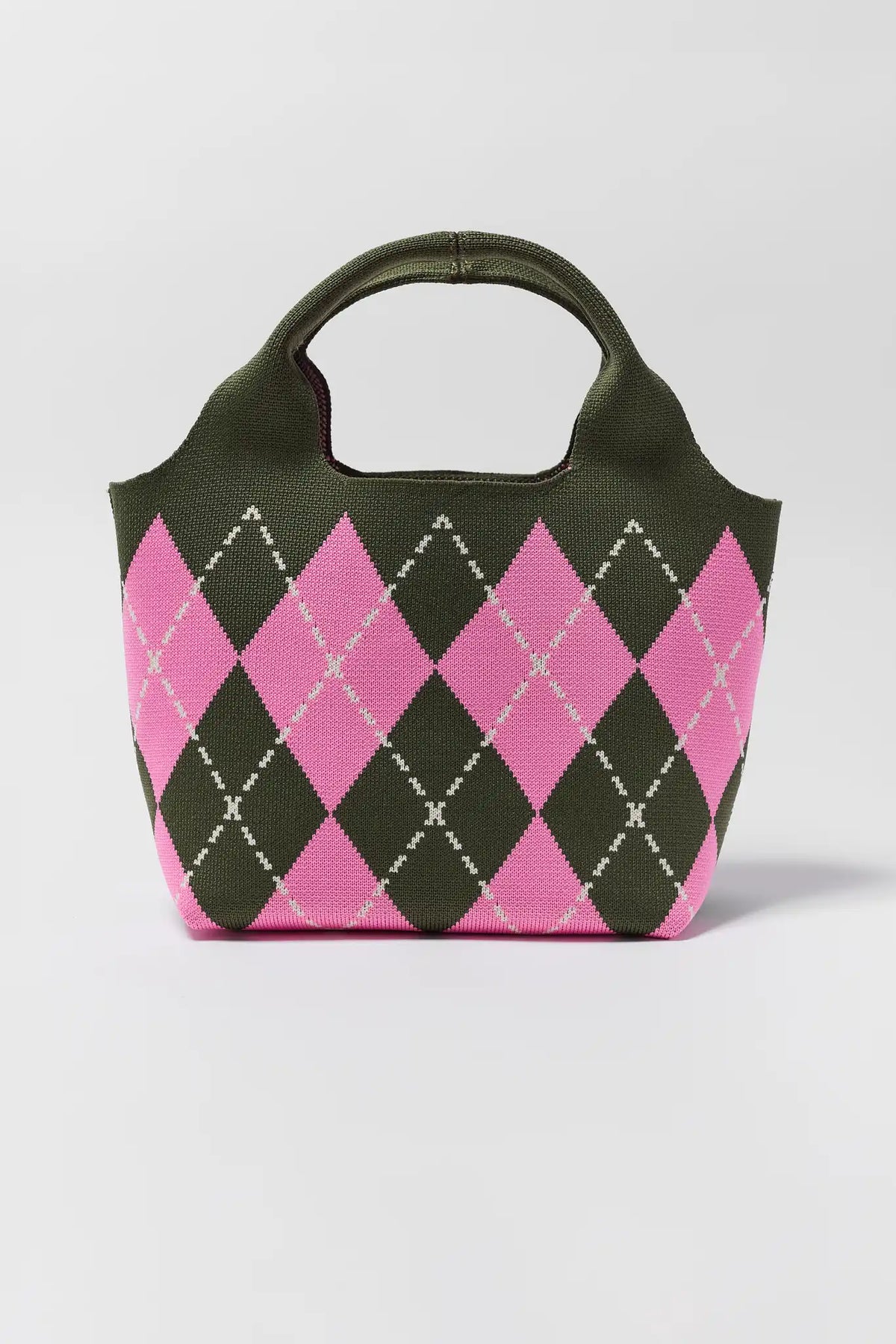 Pink Argyle Woven Bucket Bag - Front View | Avara
