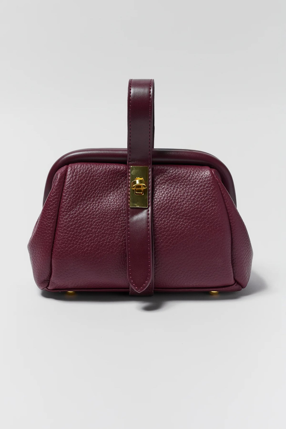 Burgundy Faux Leather Mini Crossbody Bag - Front View with Gold Turnlock | Avara