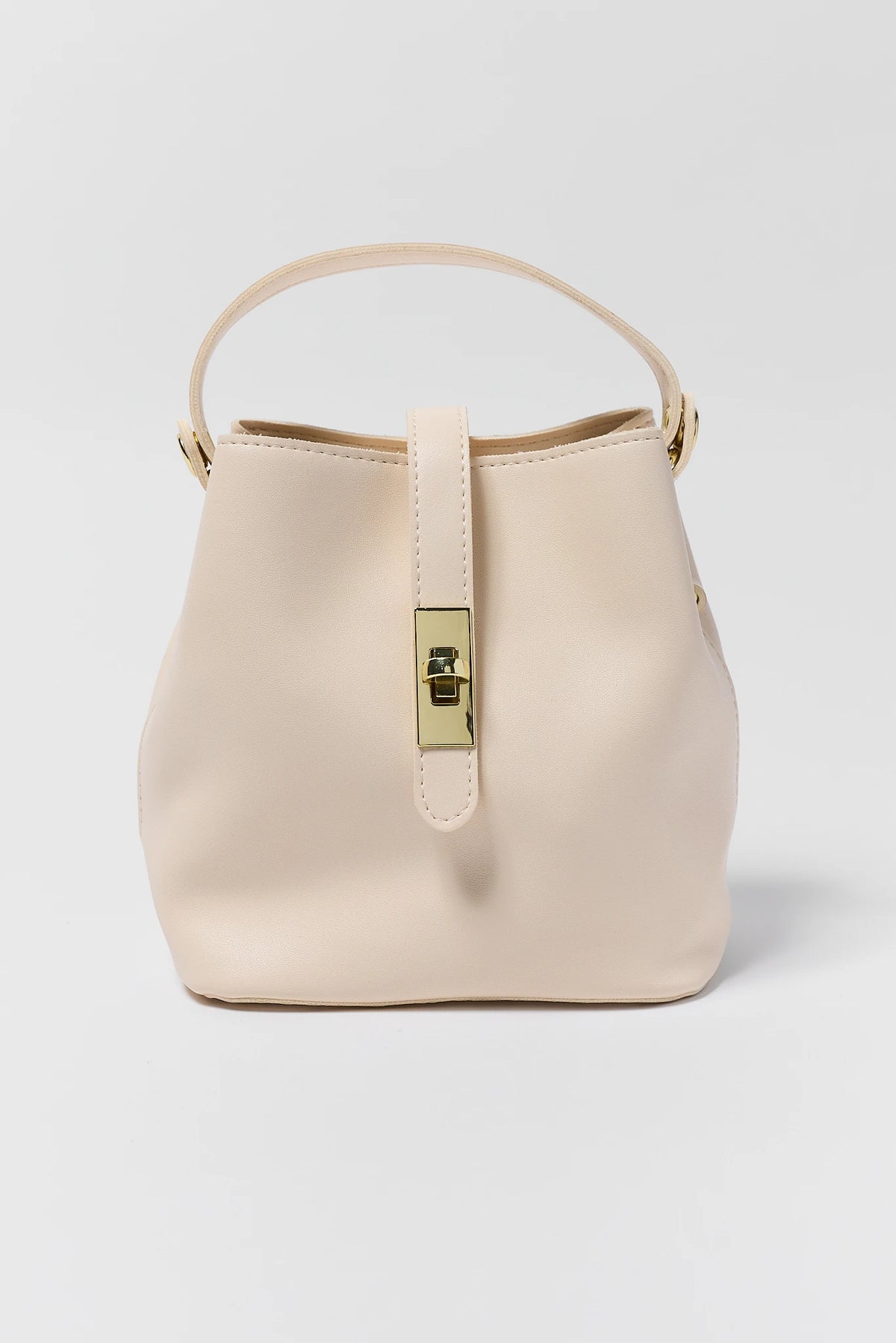 Ivory Faux Leather Turnlock Bucket Bag - Front View | Avara