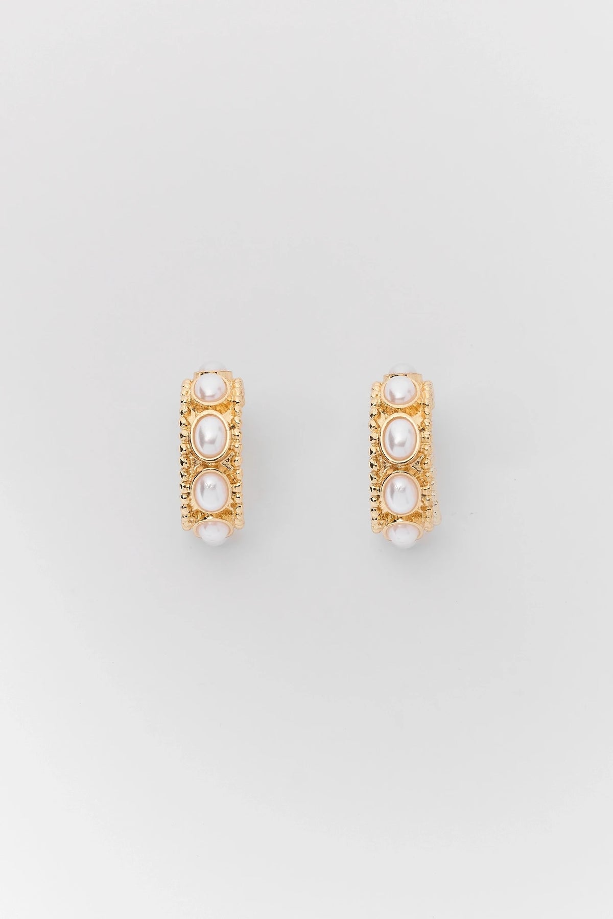 Gold Chunky Pearl Hoop Earrings - Flat Lay Front View | Avara