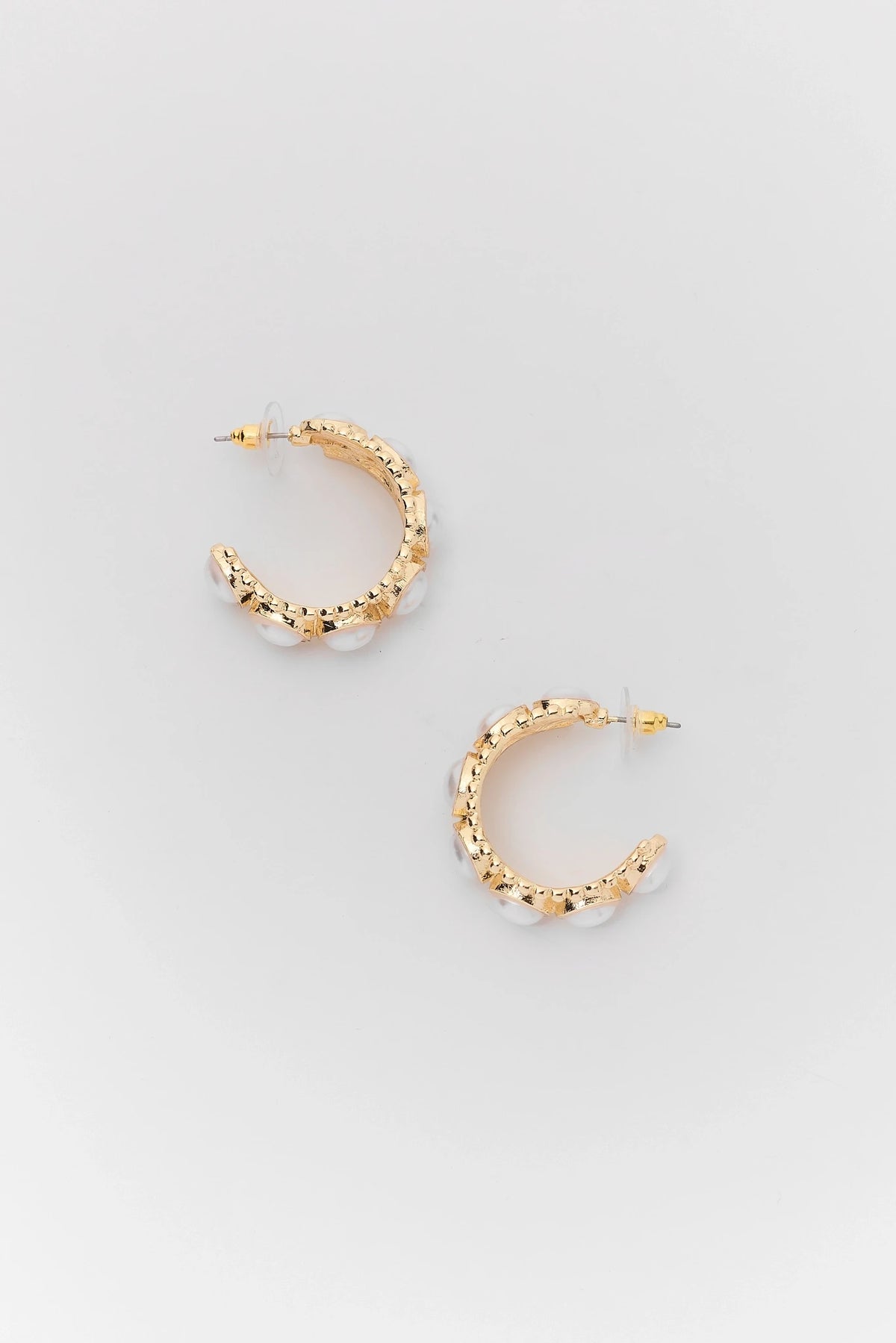 Gold Chunky Pearl Hoop Earrings - Back View Hardware Detail | Avara