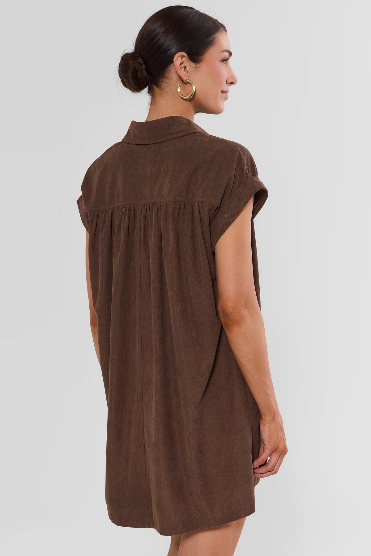 Brown Corduroy Short Dress - Back View On Model | Avara
