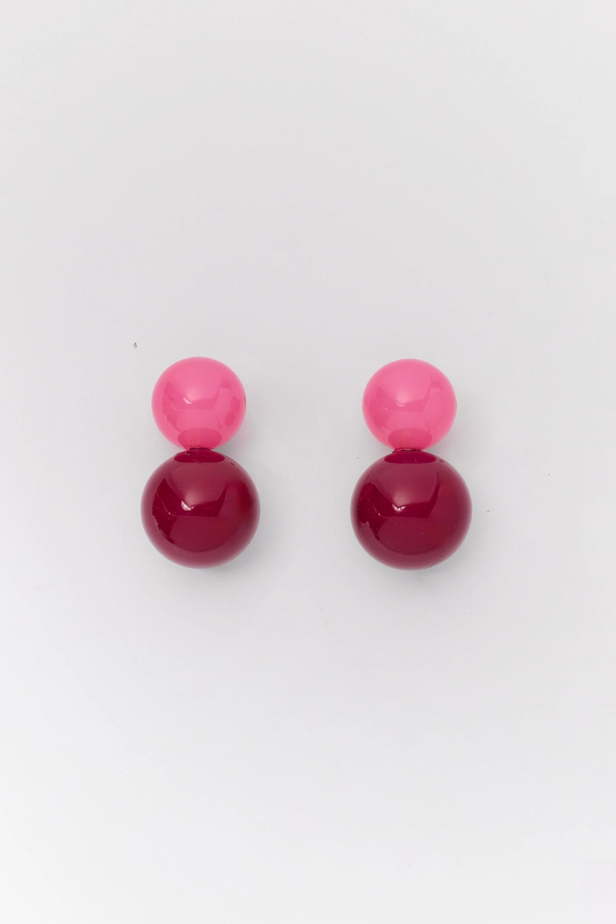 Burgundy & Pink Acrylic Stacked Ball Drop Earrings - Flat Lay | Avara