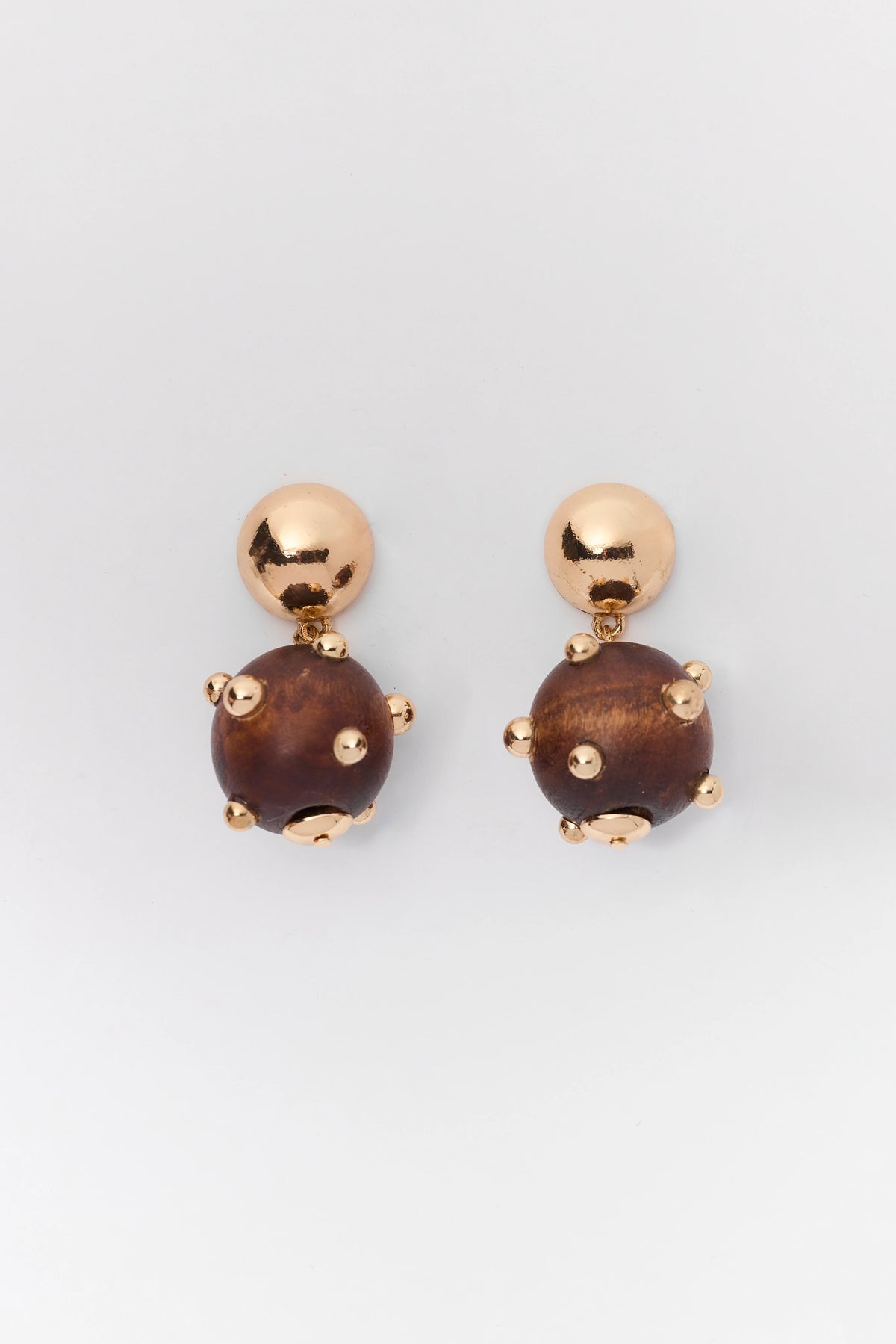 Gold Wooden Stacked Drop Earrings - Flat Lay Pair | Avara
