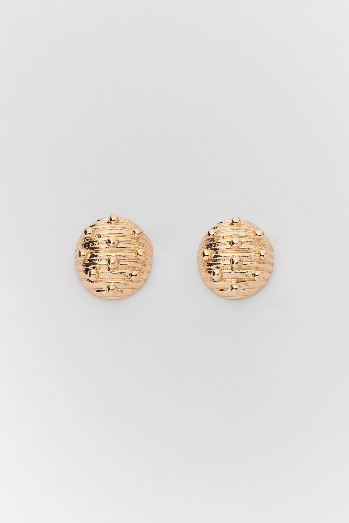 Gold Textured Oversized Stud Earrings - Flat Lay Pair | Avara