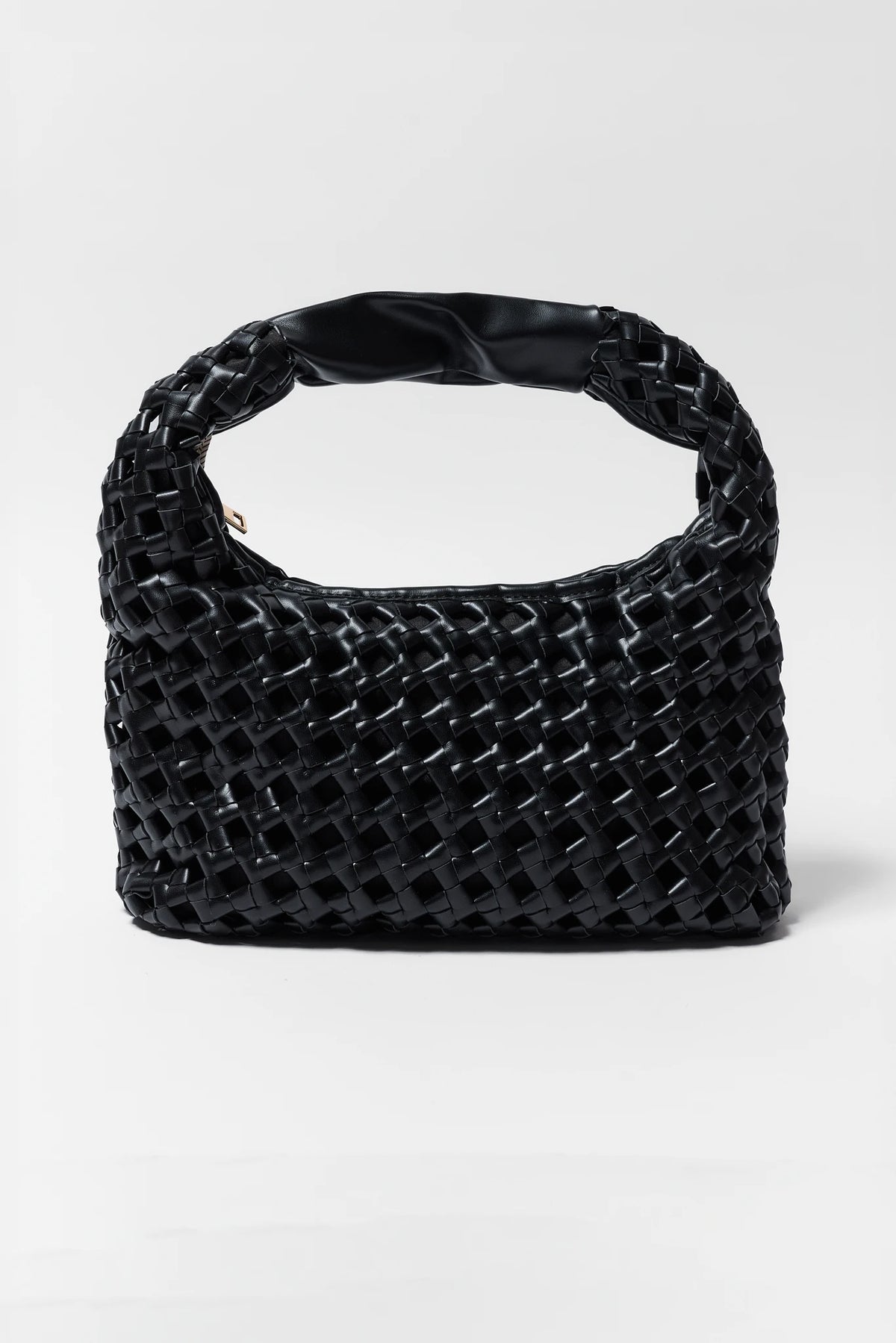 Black Woven Shoulder Bag - Front View | Avara