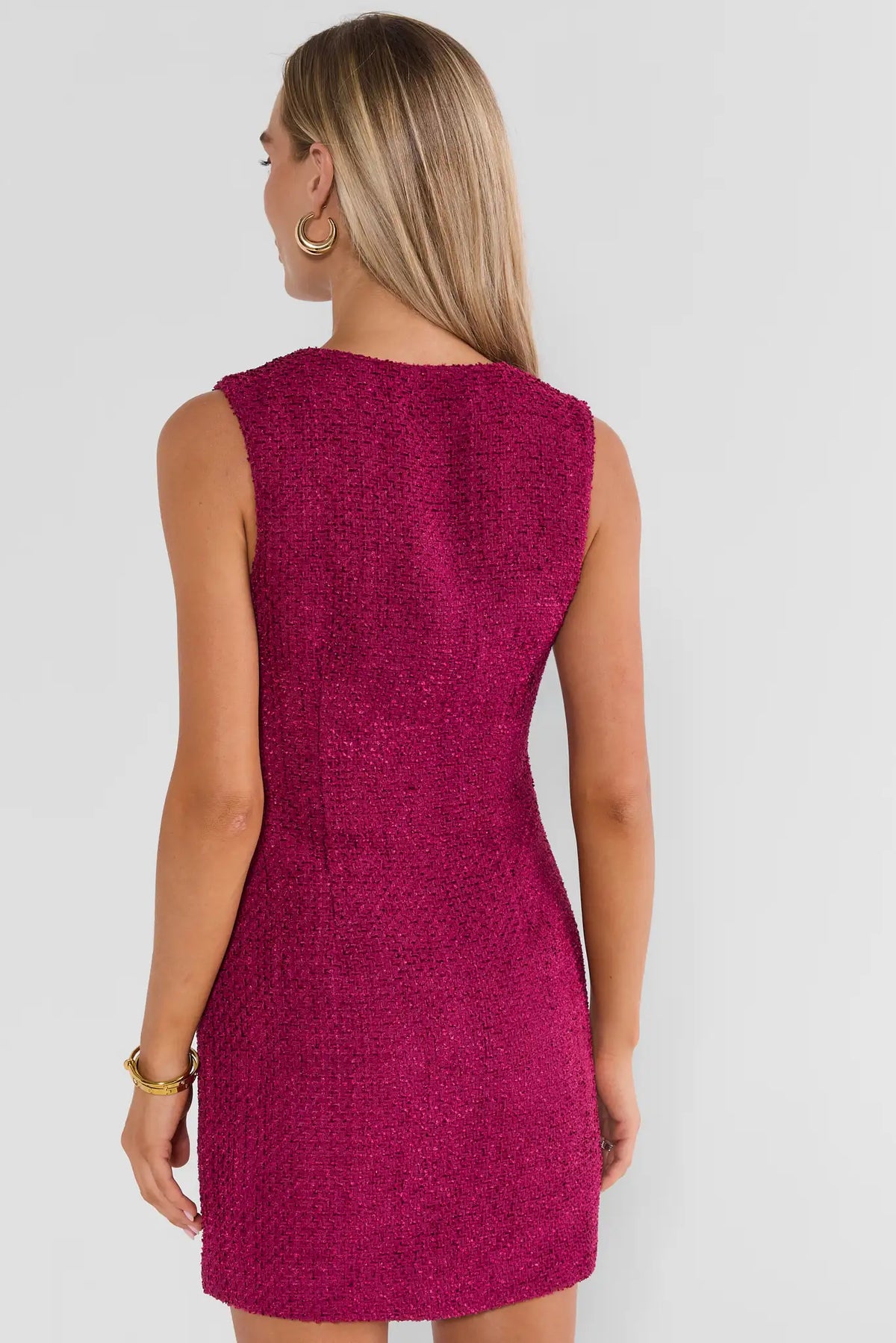 Burgundy Tweed Short Dress - Back View Showing Textured Fabric | Avara