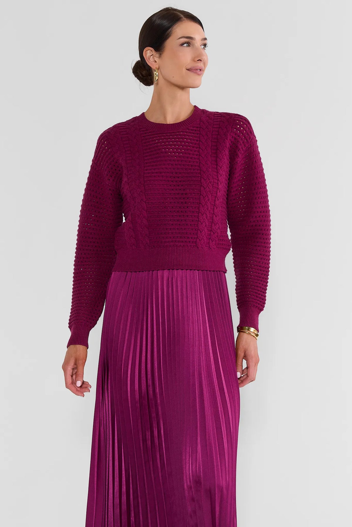 Plum Cable-Knit Two Piece Midi Dress - Front Three-Quarter View | Avara