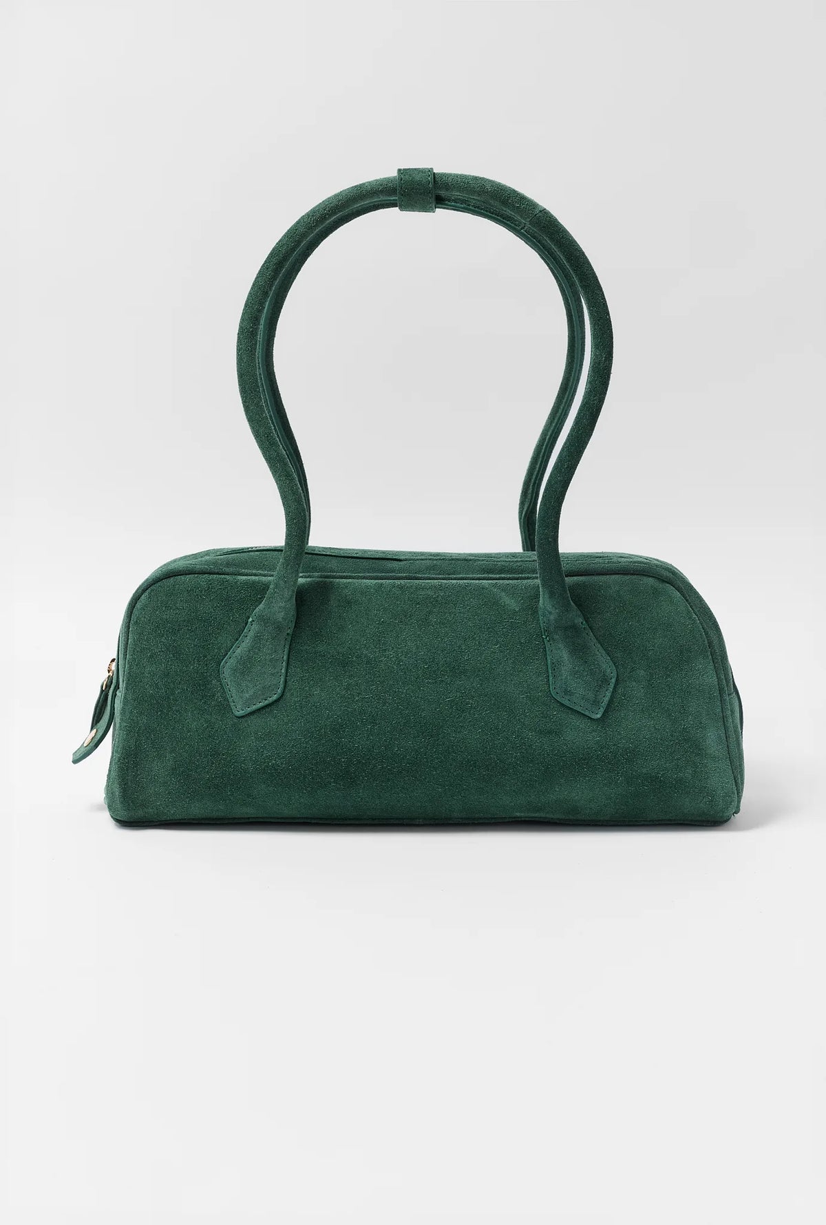 Green Faux Suede Long Handle Shoulder Bag - Front View | Avara