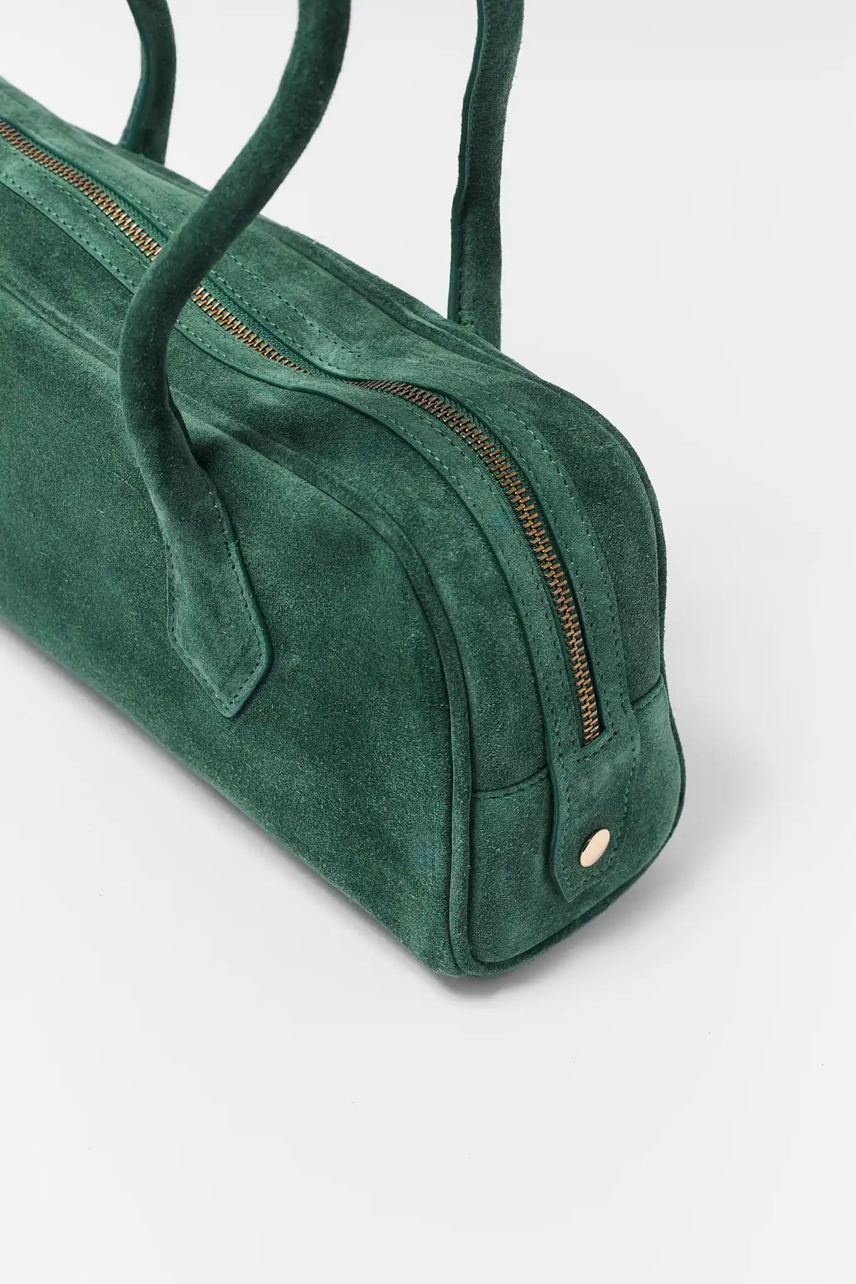 Green Faux Suede Shoulder Bag - Gold Zipper and Texture Detail | Avara