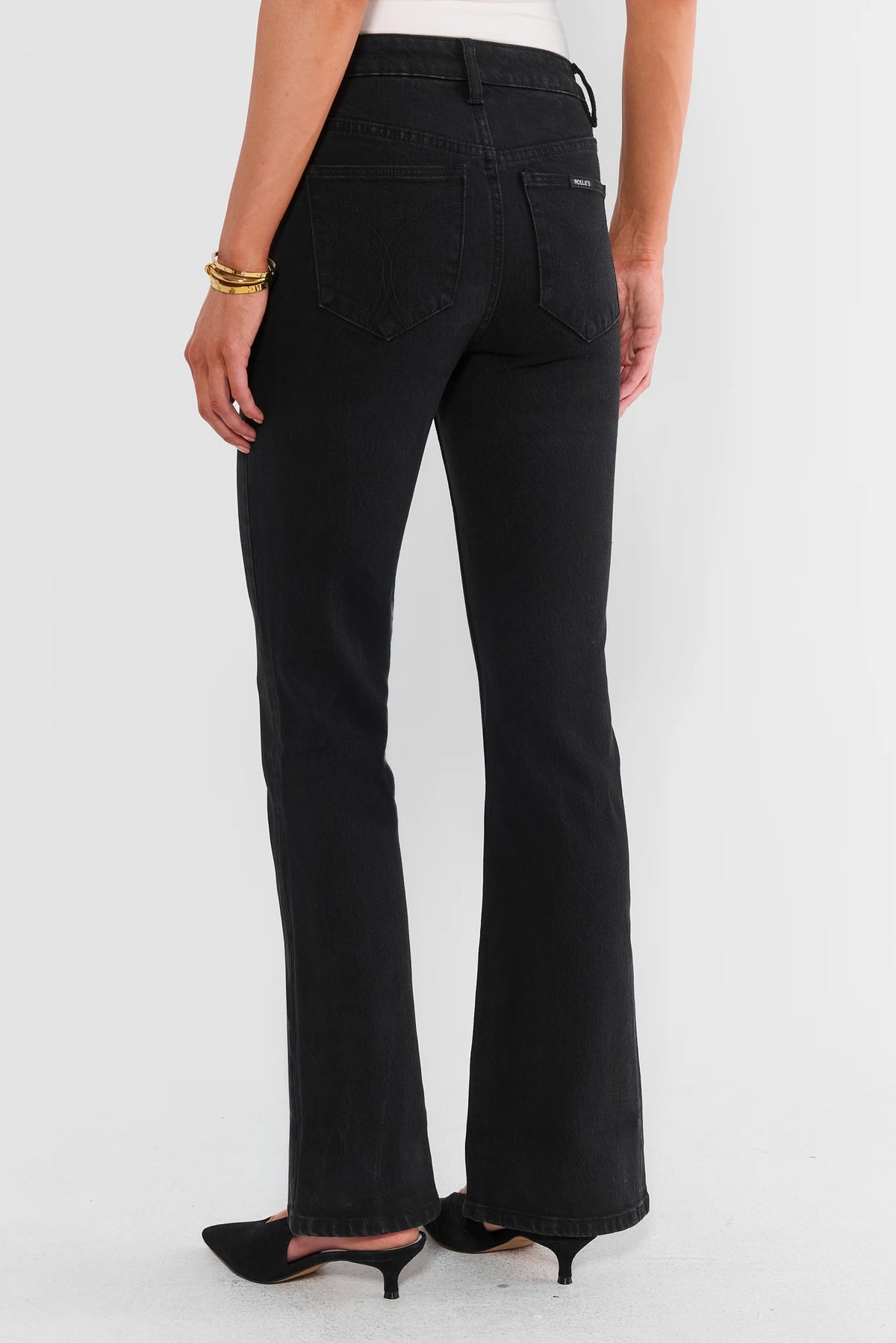 Black Bootcut Jeans - Back View with Pocket Detail, On Model | Avara
