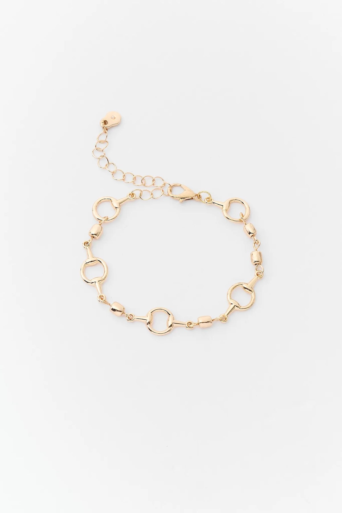 Gold-Tone Horsebit Circle Chain Bracelet with Lobster Clasp - Flat Lay | Avara