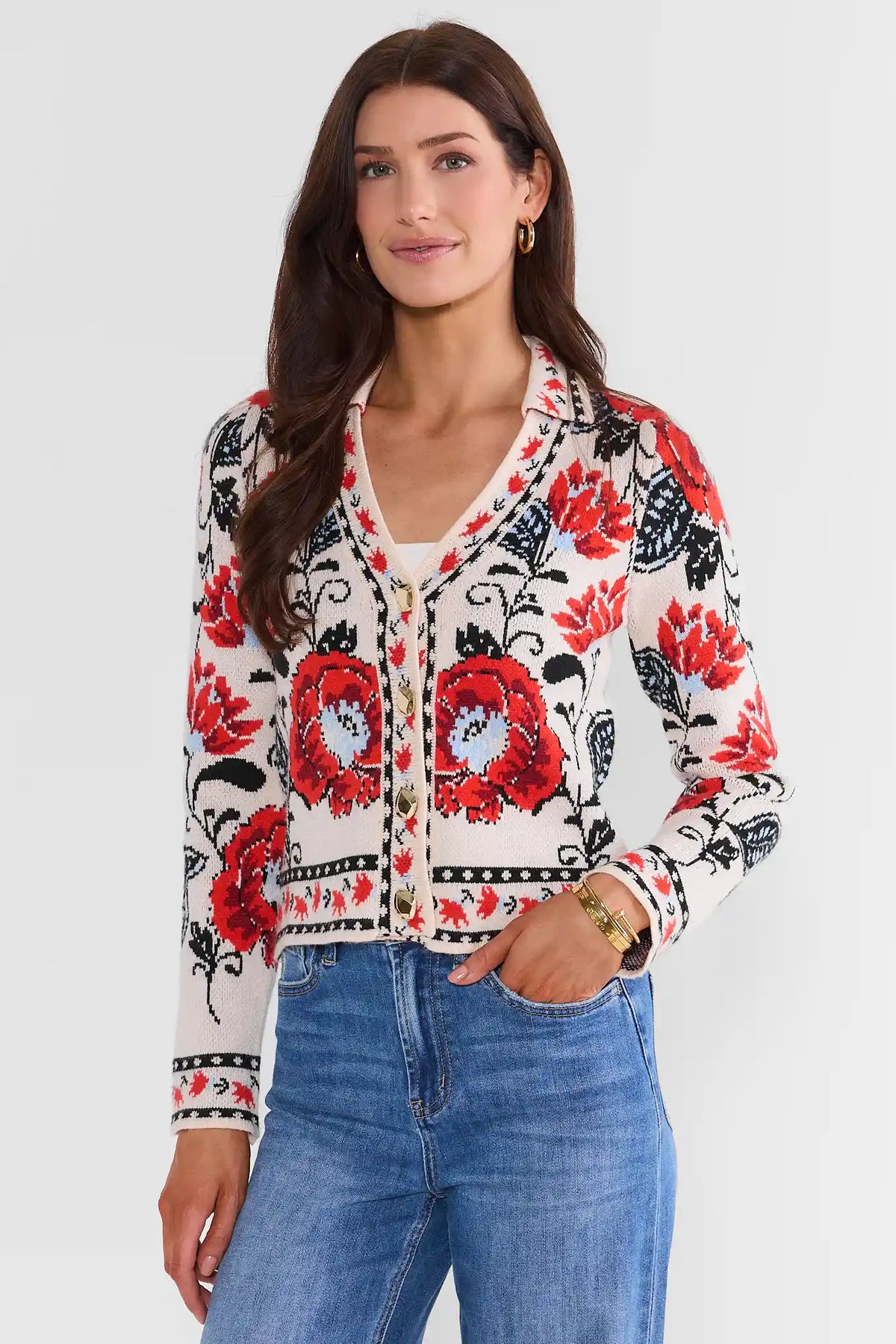 Cream Printed Cardigan by THML