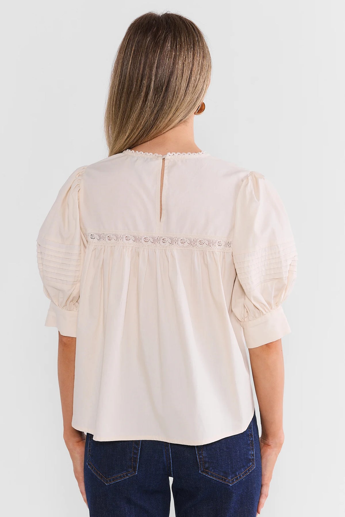 Ruby Ivory Lace Detail Pleated Top