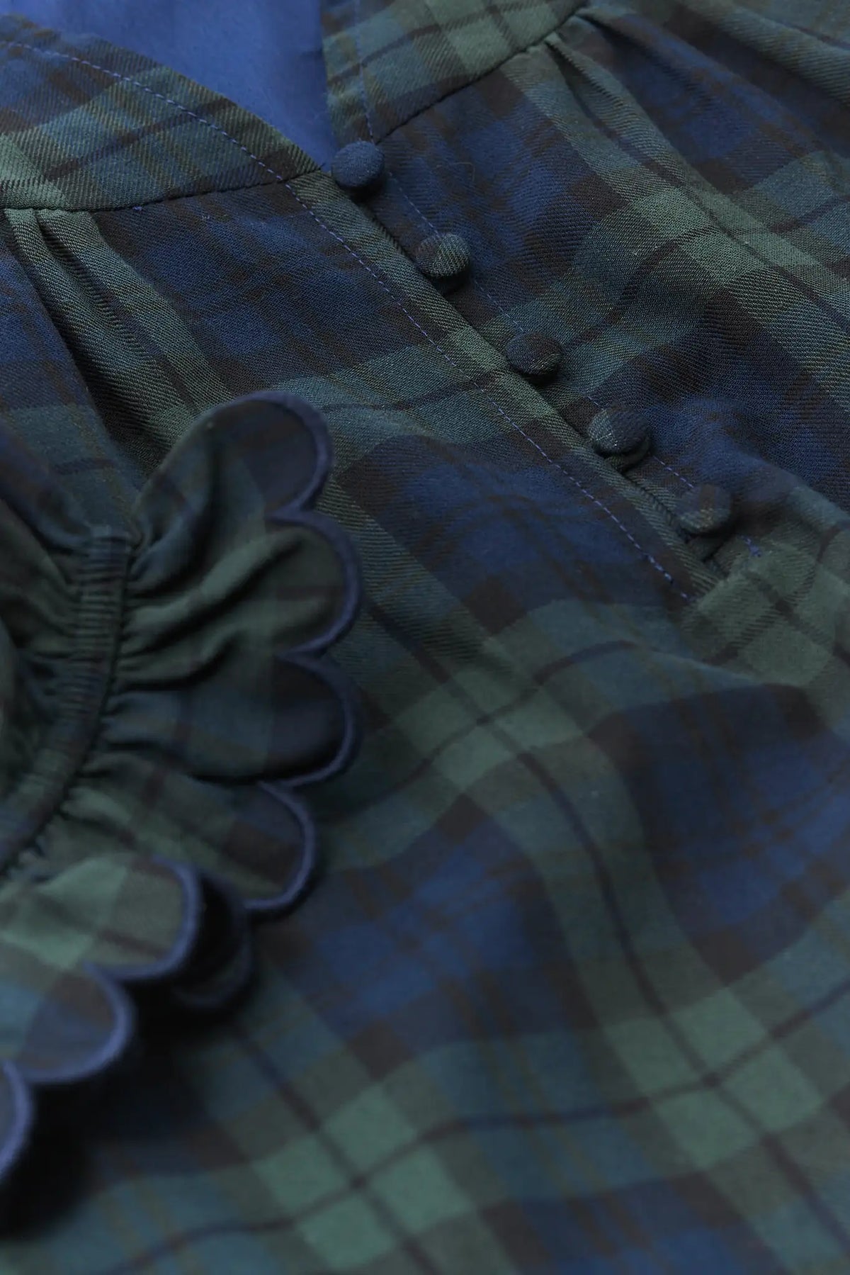 Hailey Navy Plaid Ruffle Trim Top