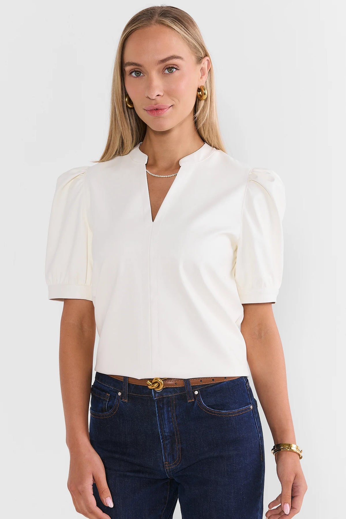 Ariana Cream Split Neck Top