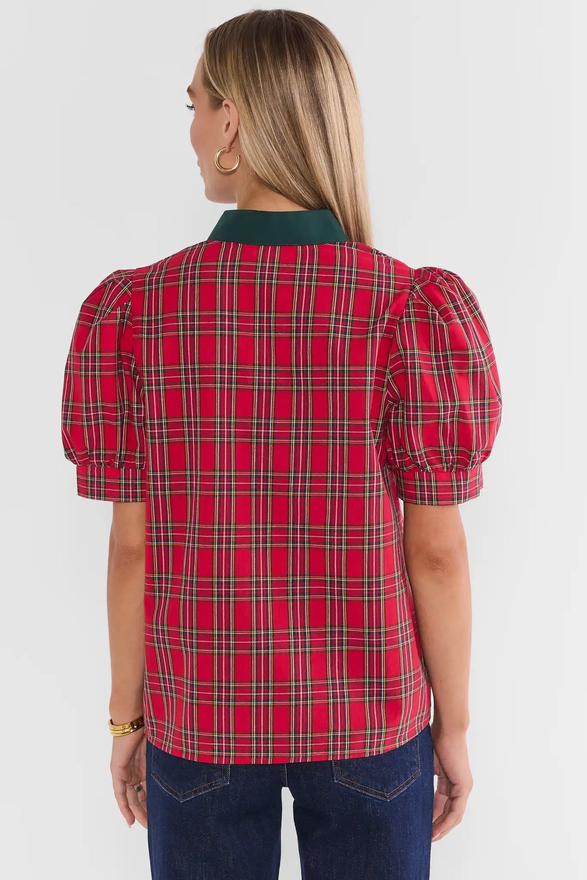Madeline Red Plaid Contrast Trim Top