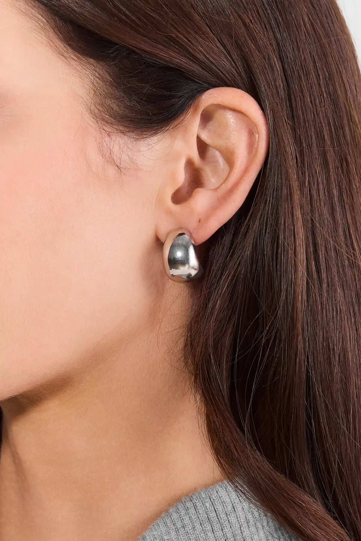 Silver Oval Stud Earrings