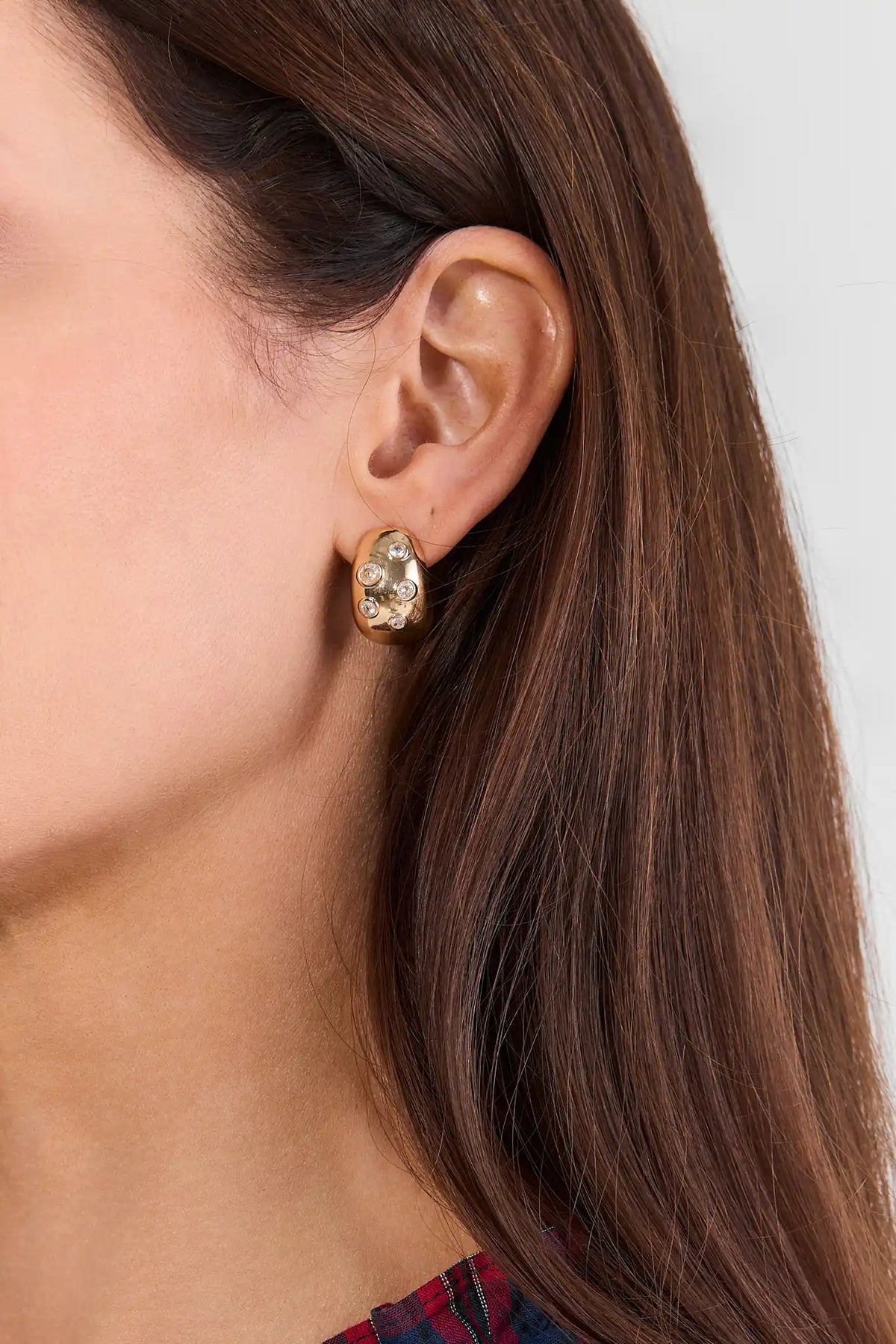 Gold Oval Rhinestone Stud Earrings