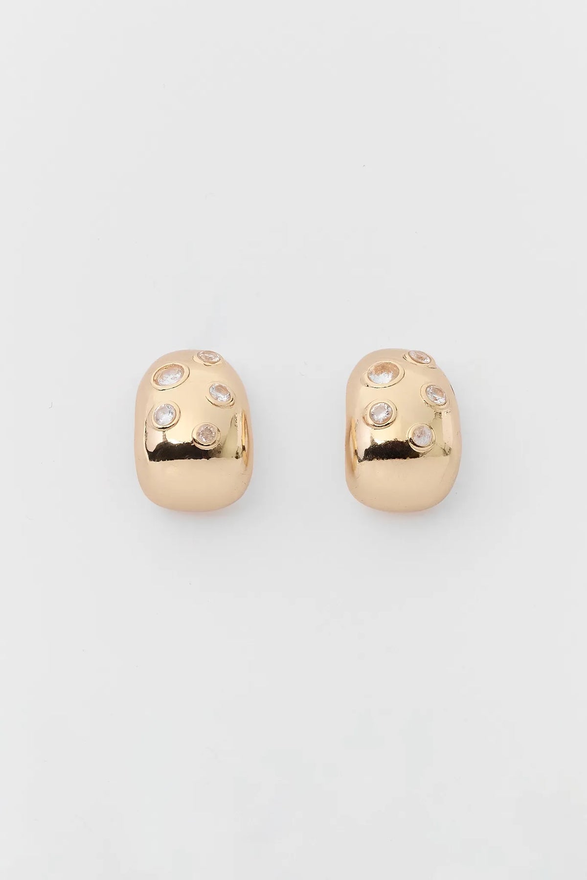 Gold Oval Rhinestone Stud Earrings