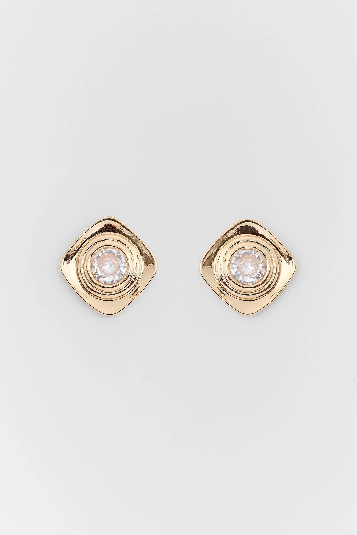 Gold Square Rhinestone Stud Earrings