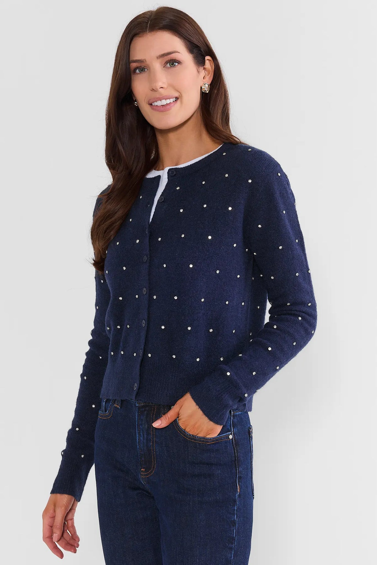 Navy Embellished Cardigan Top