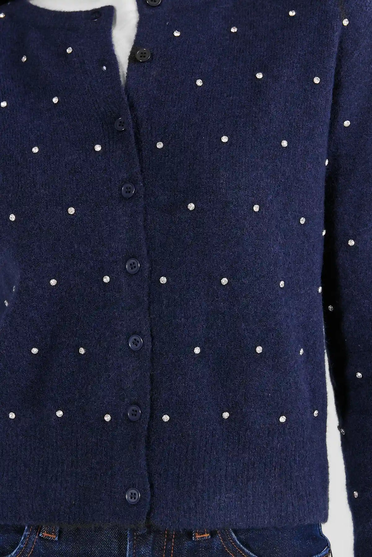Navy Embellished Cardigan Top