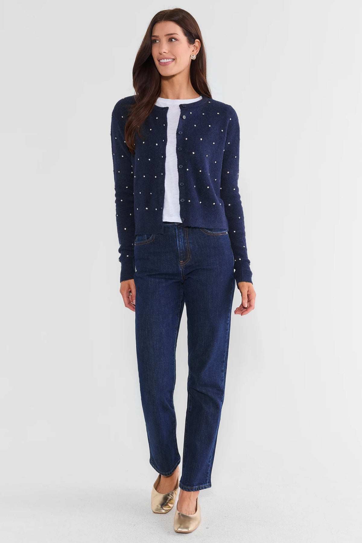 Navy Embellished Cardigan Top